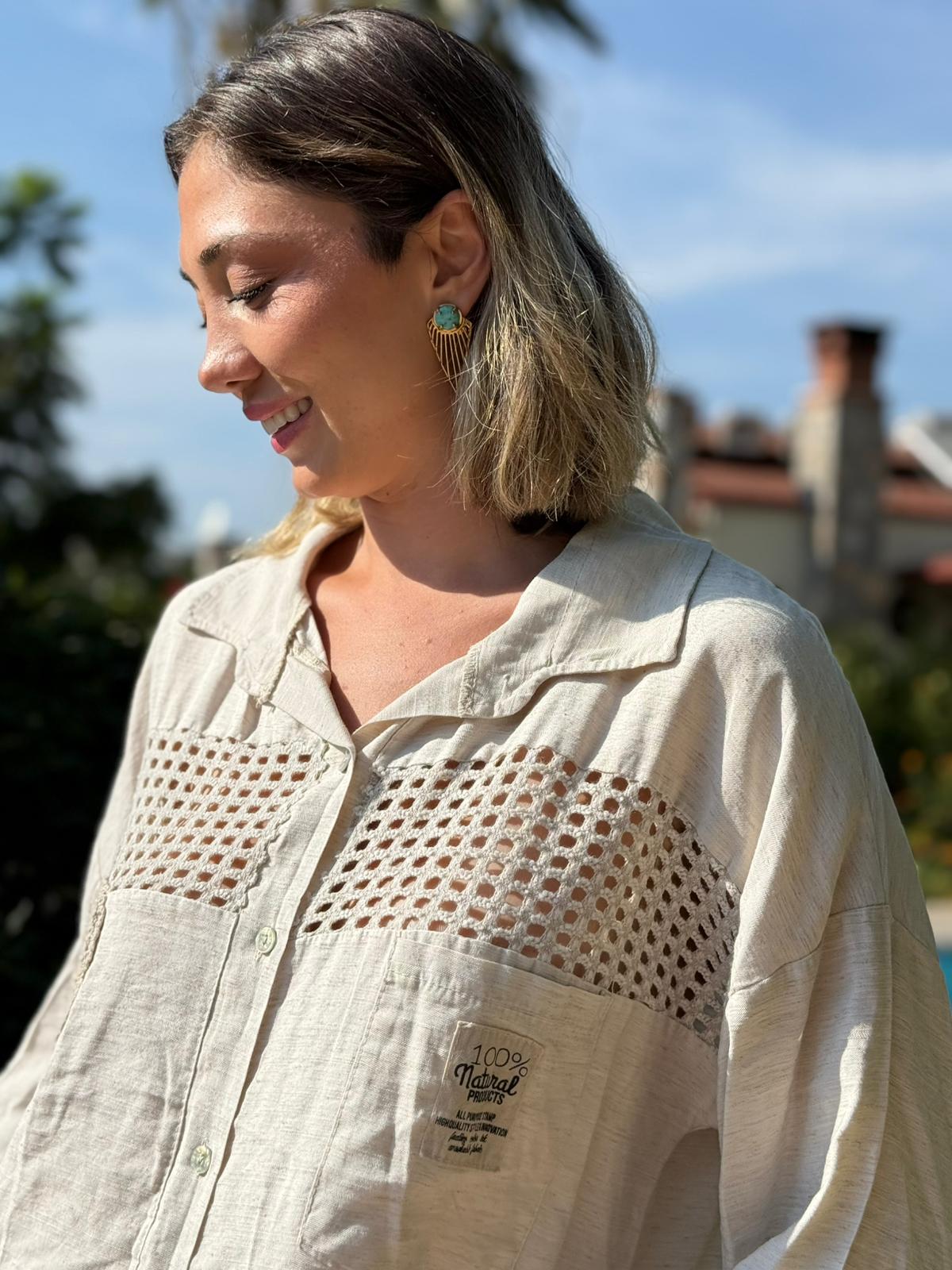 N23003 Blusa Lino Algodón Italiano Visón