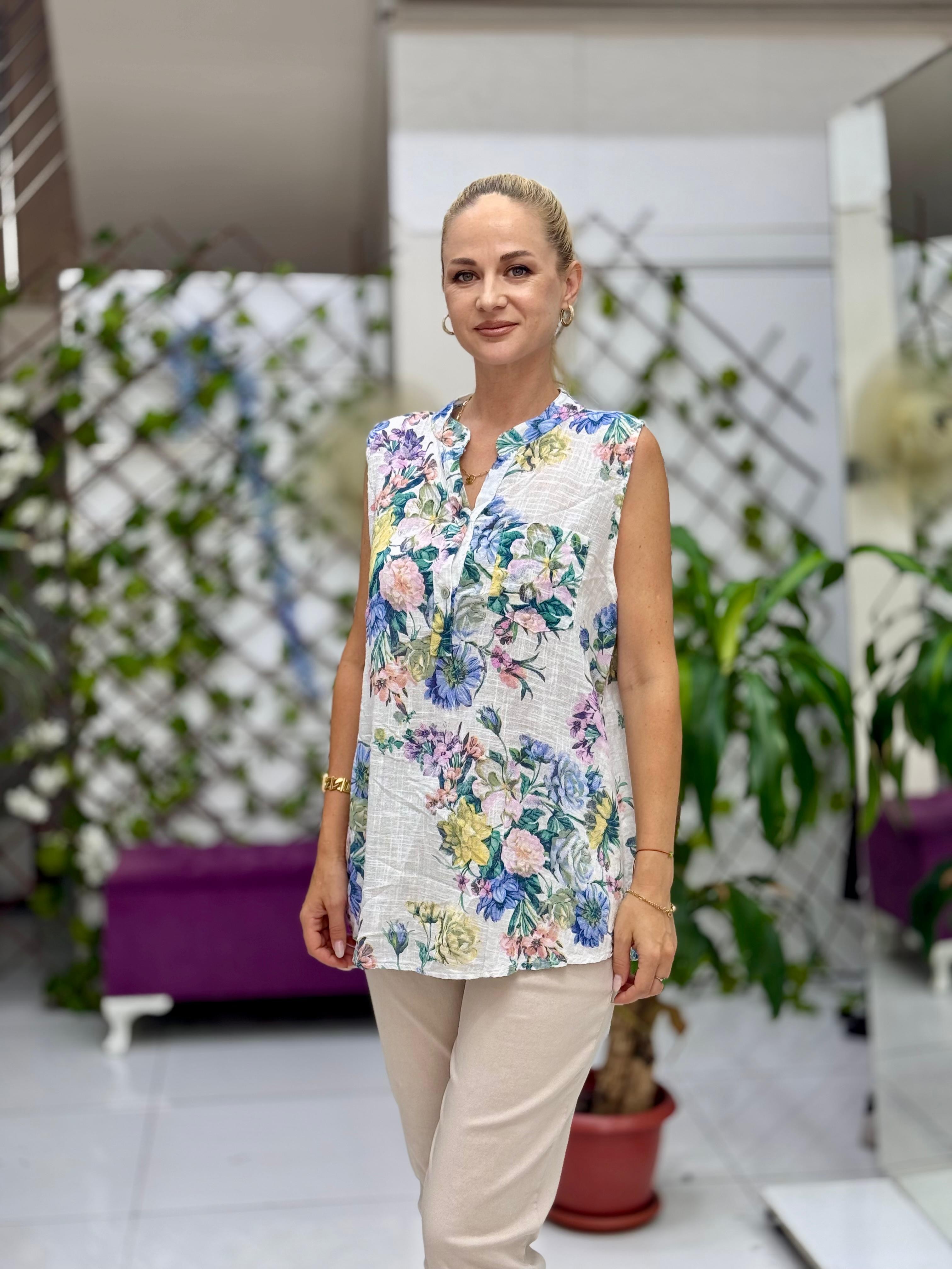 LS8819D Kolsuz Pamukketen Cepli İtalyan Bluz Beyaz