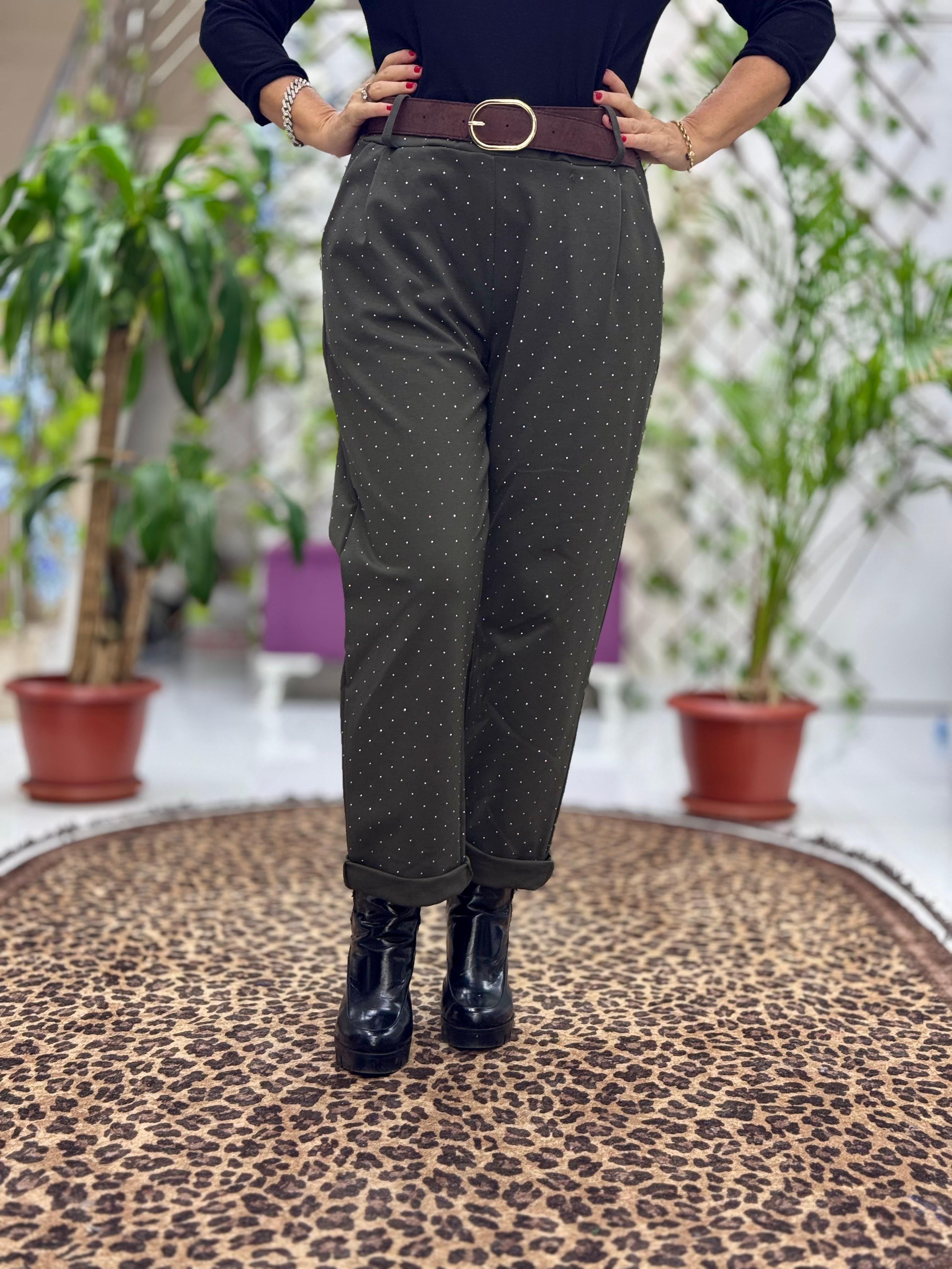 NC10192 Taşlı İtalyan Coton Pantolon Haki