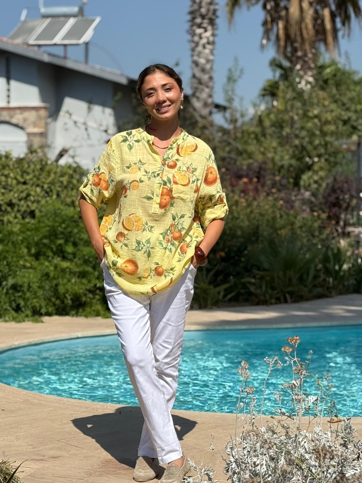 NC154553 İtalyan Pamuk Keten Bluz Sarı