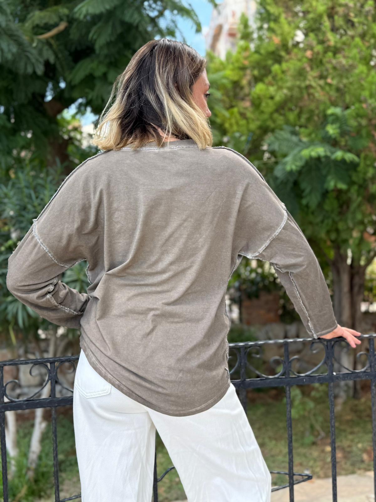 NC8533 İtalyan PADİ Yazılı Coton Sweatshirt Vizon