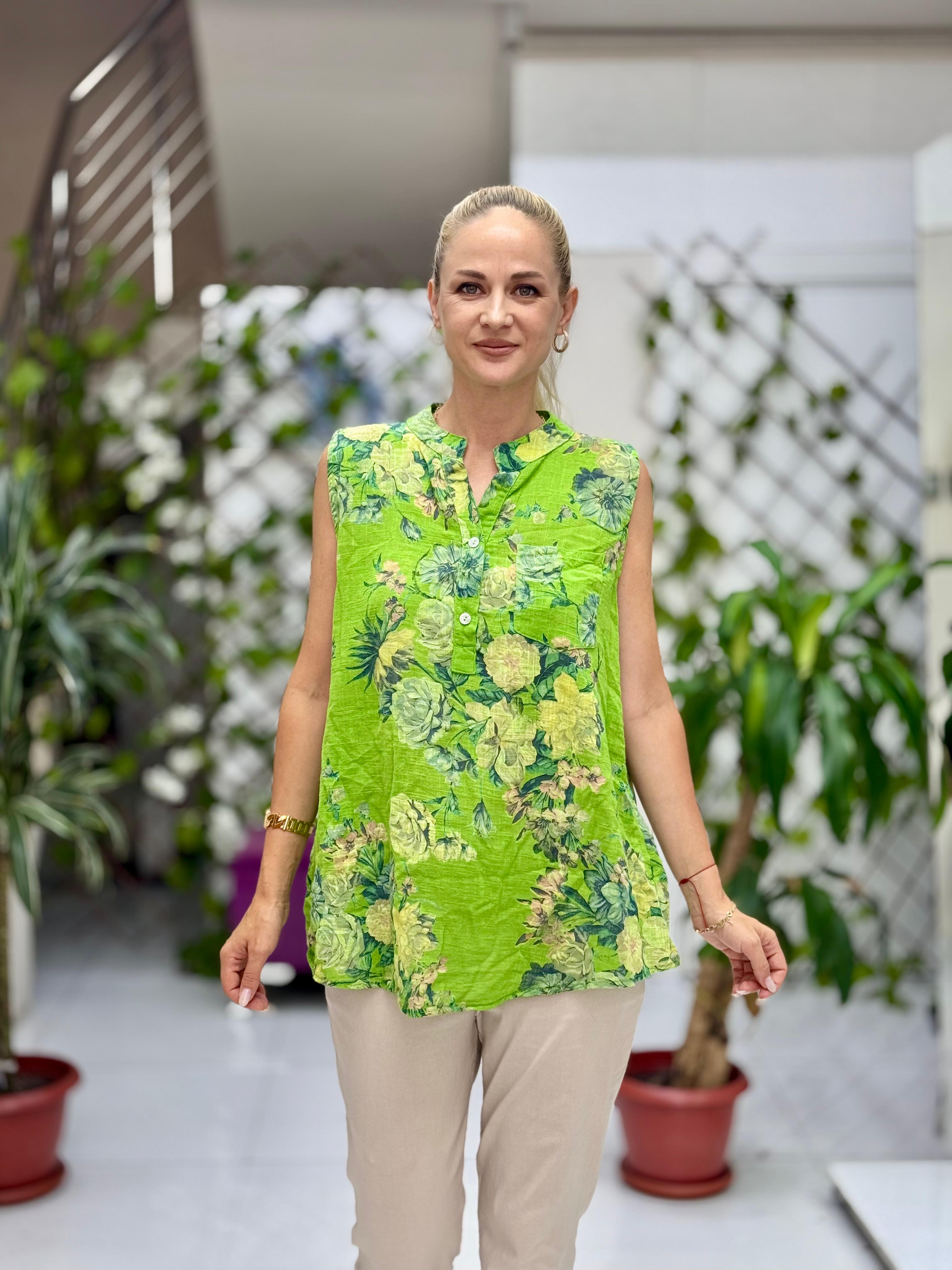 LS8819D Kolsuz Pamukketen Cepli İtalyan Bluz Yeşil