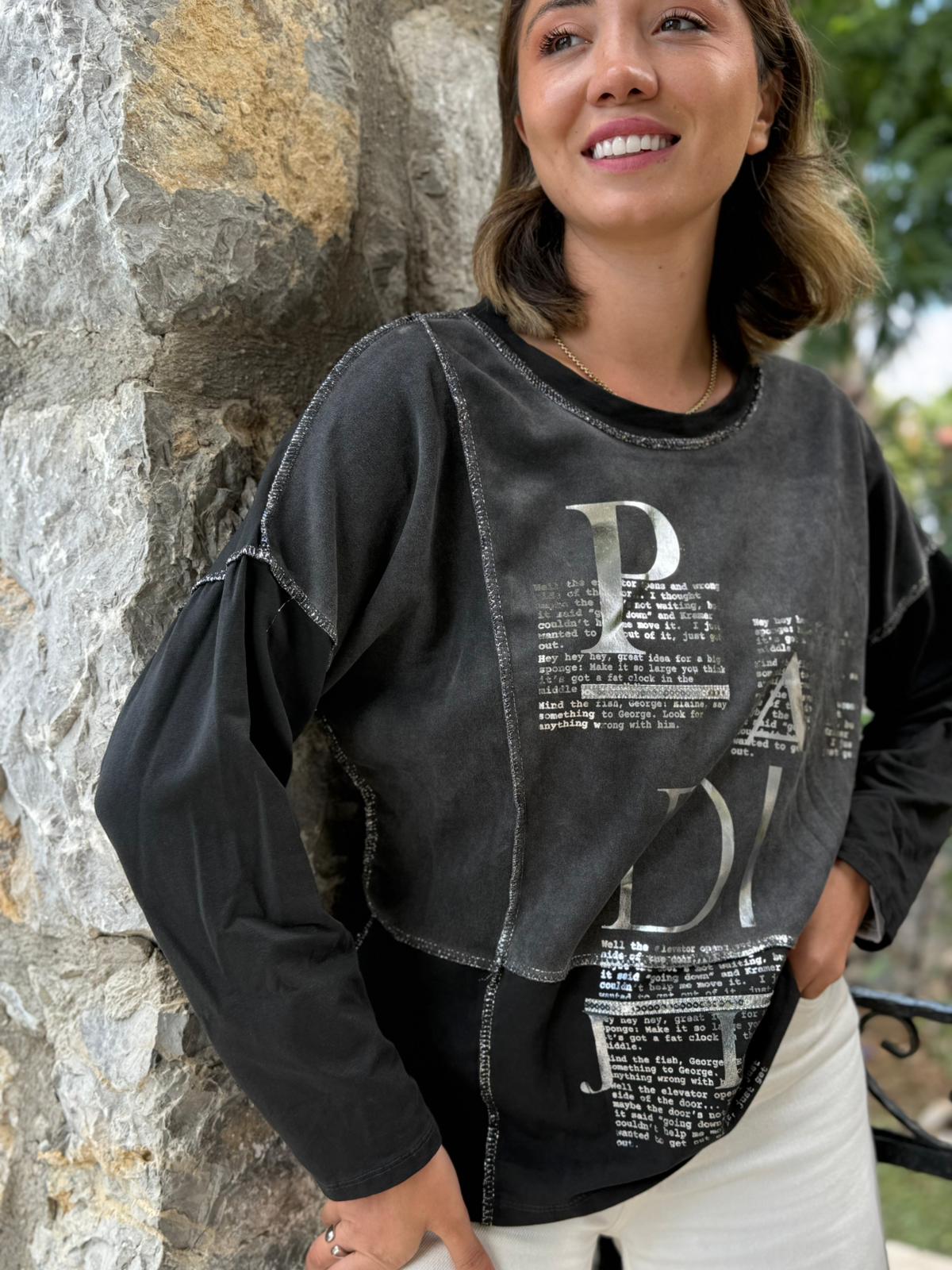 NC8533 İtalyan PADİ Yazılı Coton Sweatshirt Füme