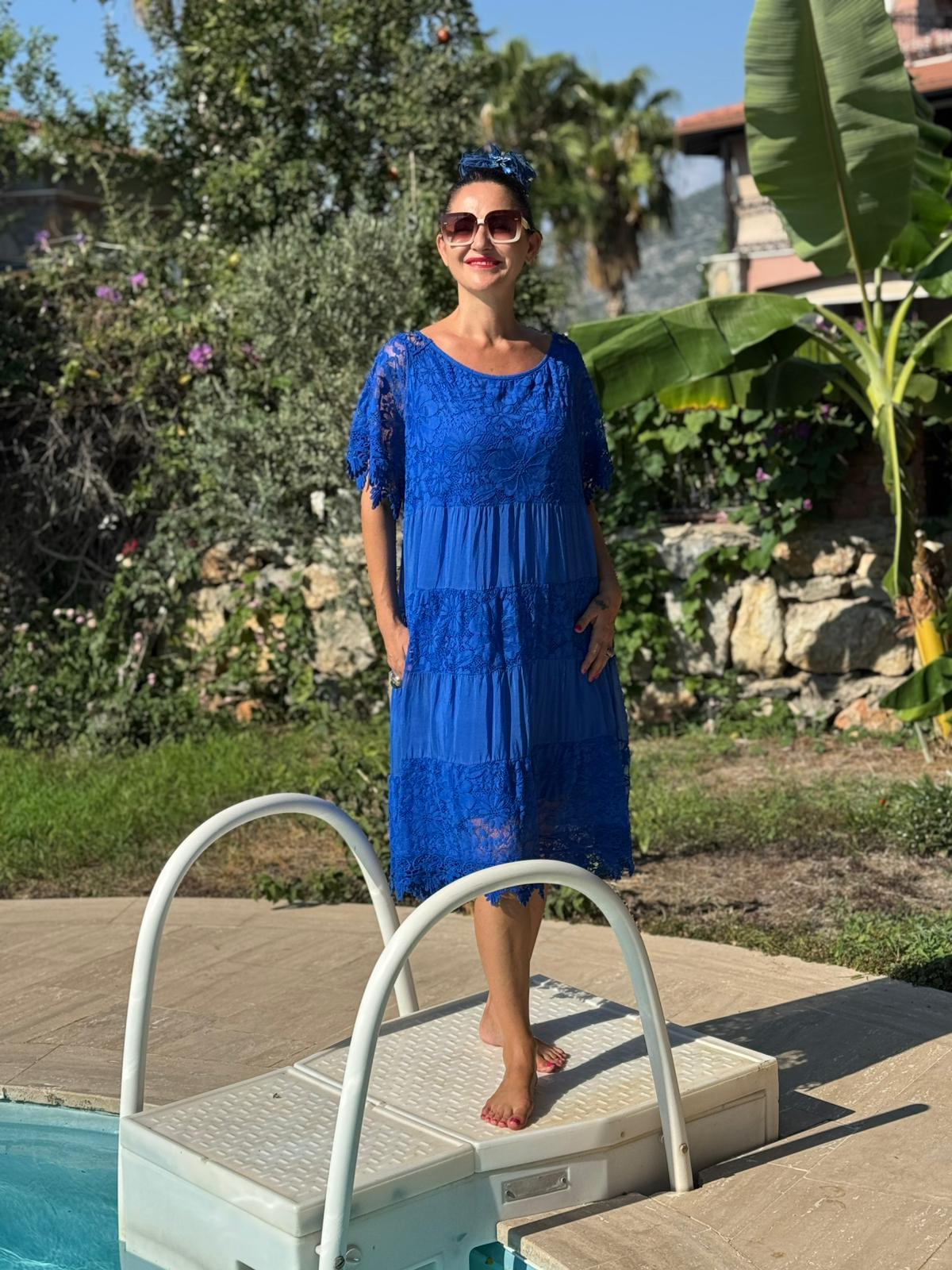 NCC10337 İtalyan İpek Elbise saks