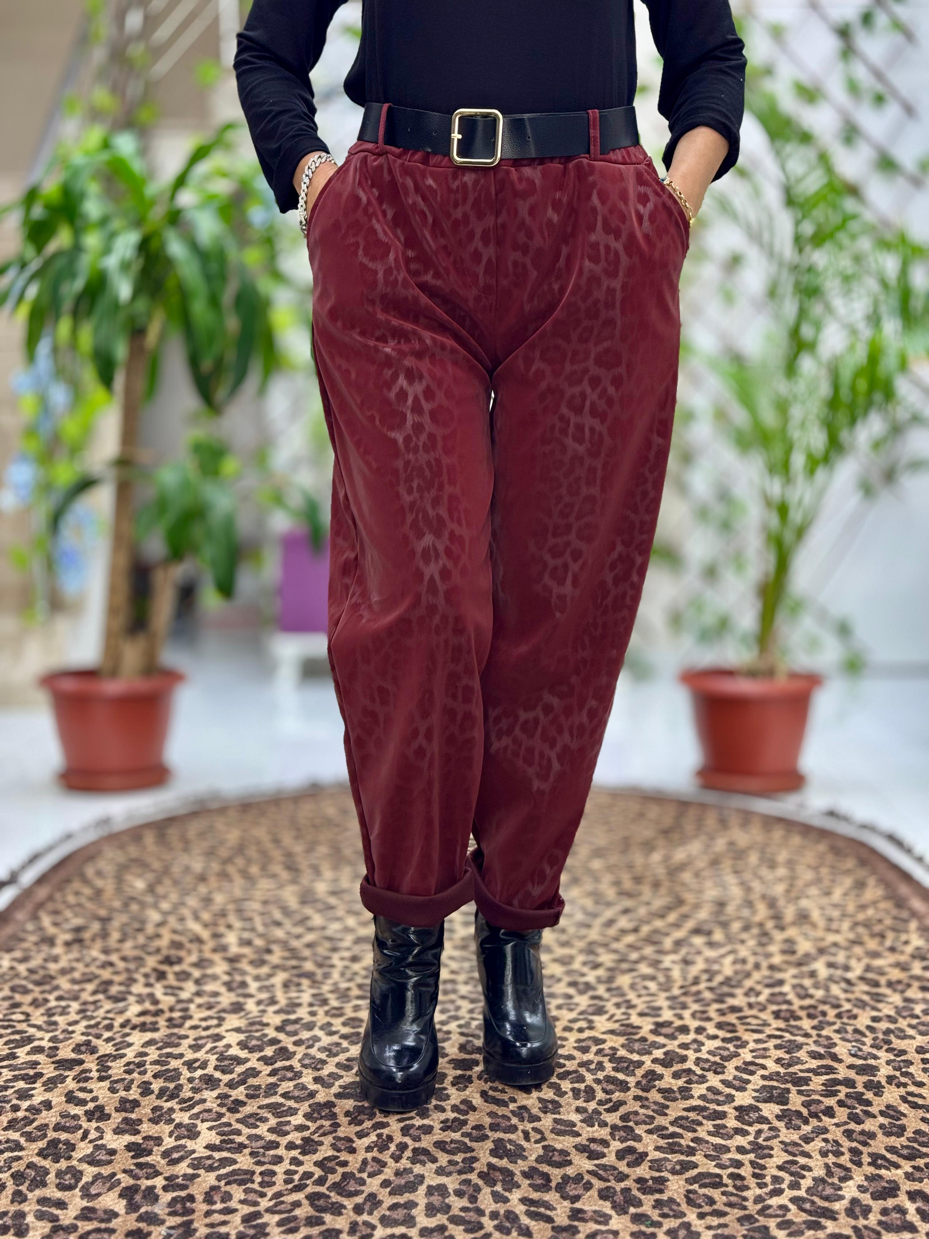 NC242976 italyan Leopar Desen Deri Pantolon Kiremit