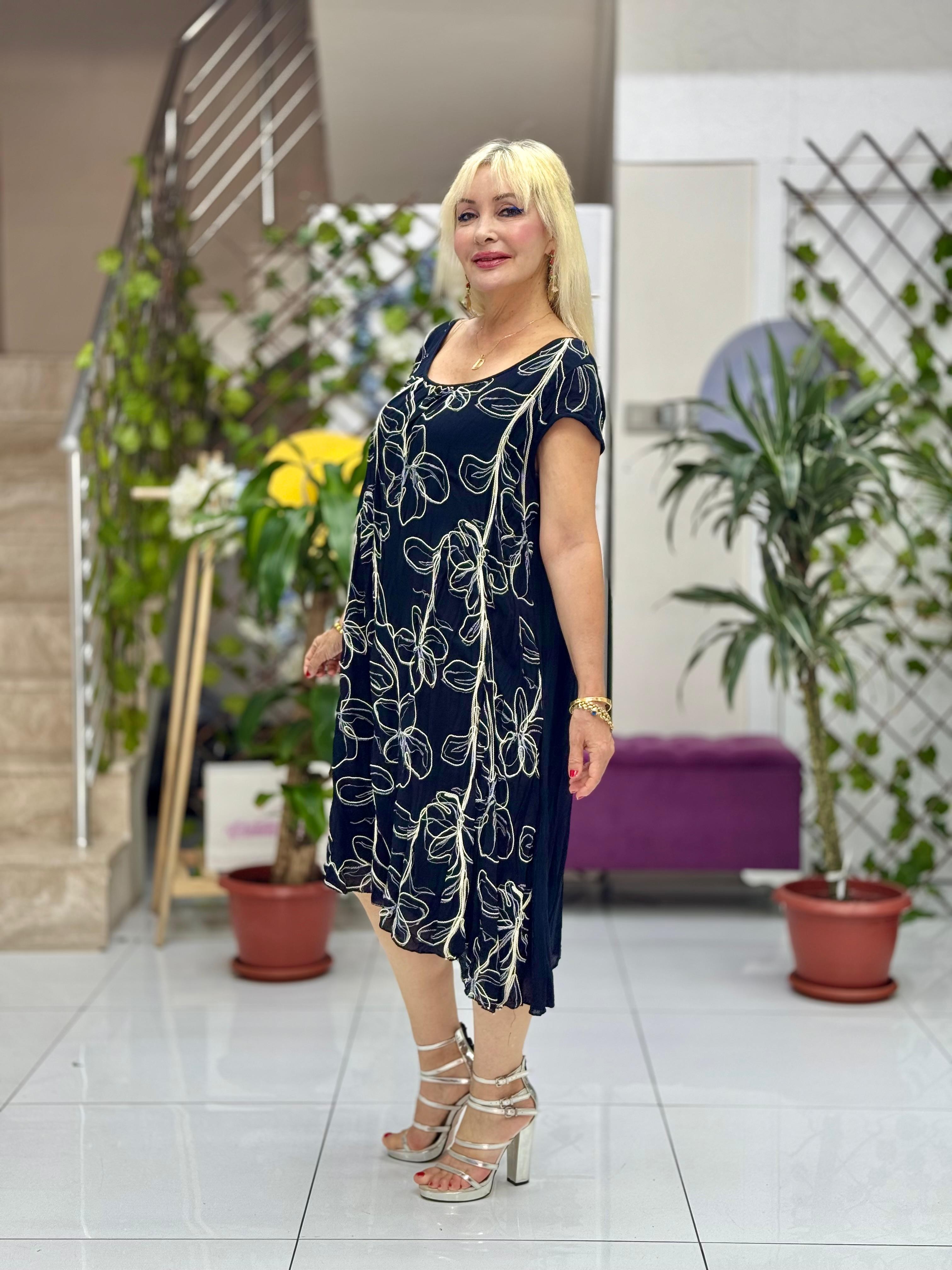 M1208 Vestido Voile Detalle Cuello Turquesa