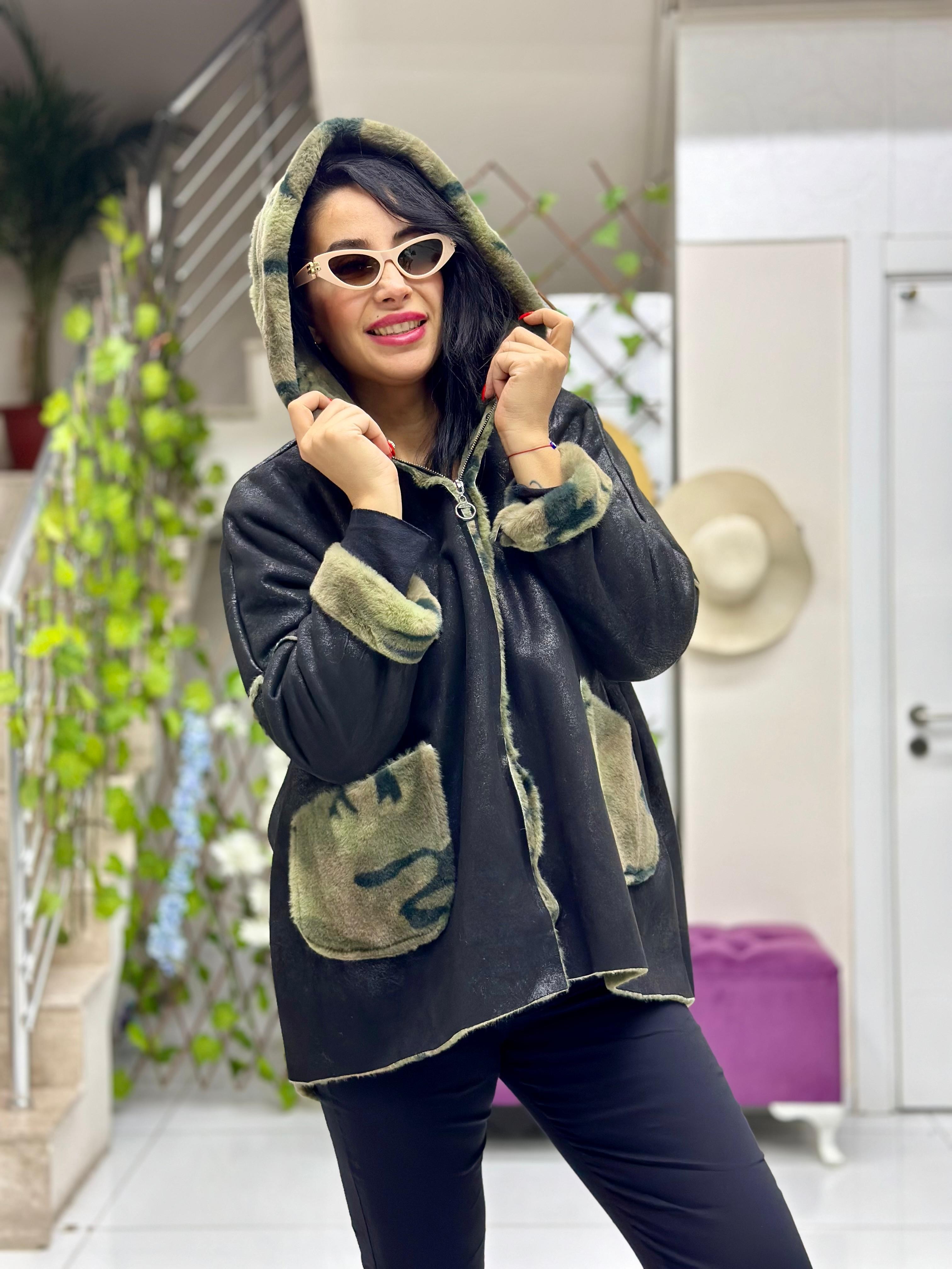 Nc10851 Kamuflaj Desen Nubuk Kısa Kaban Siyah