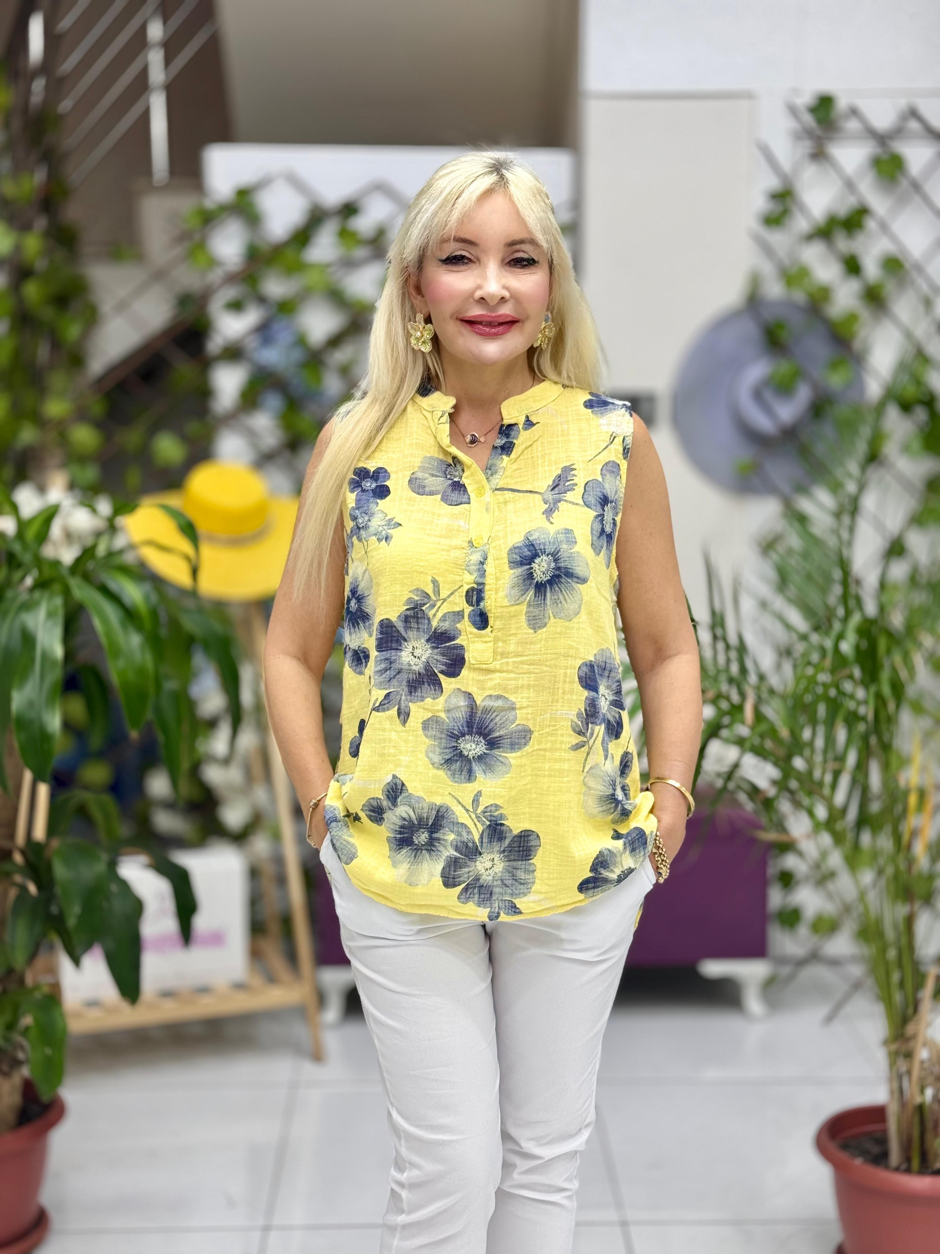 NC8240 İtalyan Kolsuz Pamukketen Bluz Sarı