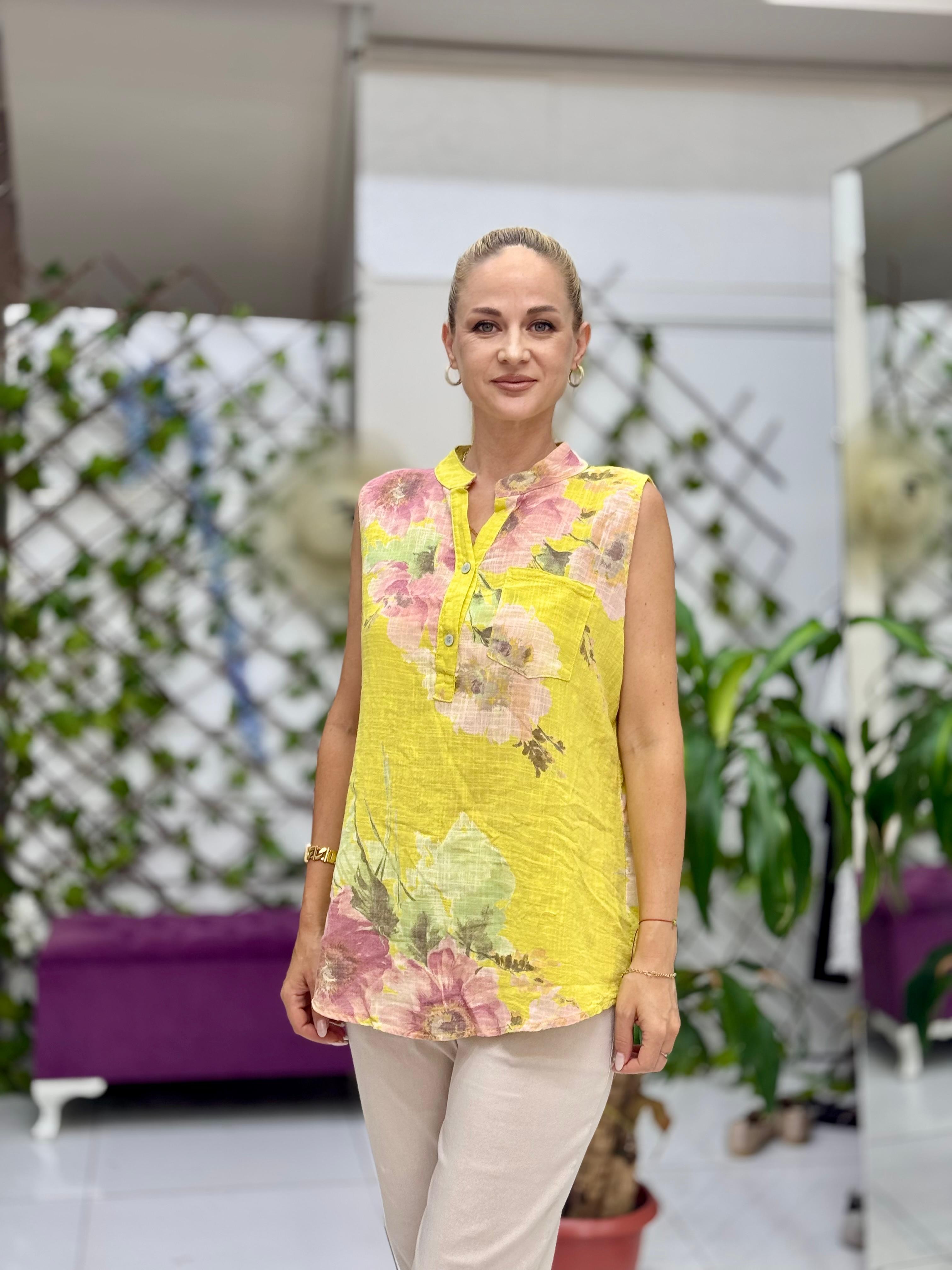 LS8819A Kolsuz Pamukketen Cepli İtalyan Bluz Sarı