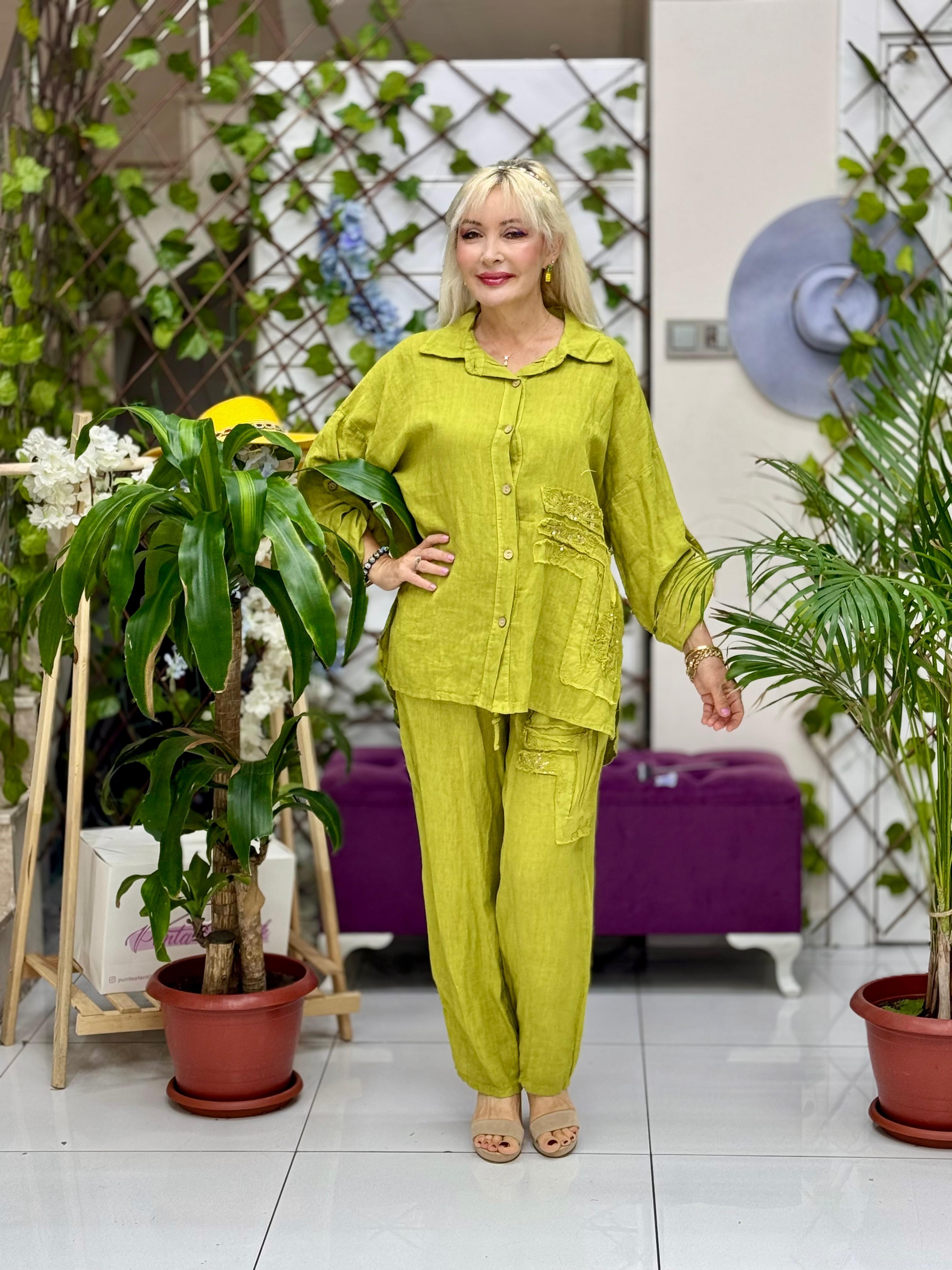 N10661 Traje Italiano Lino Ciruela