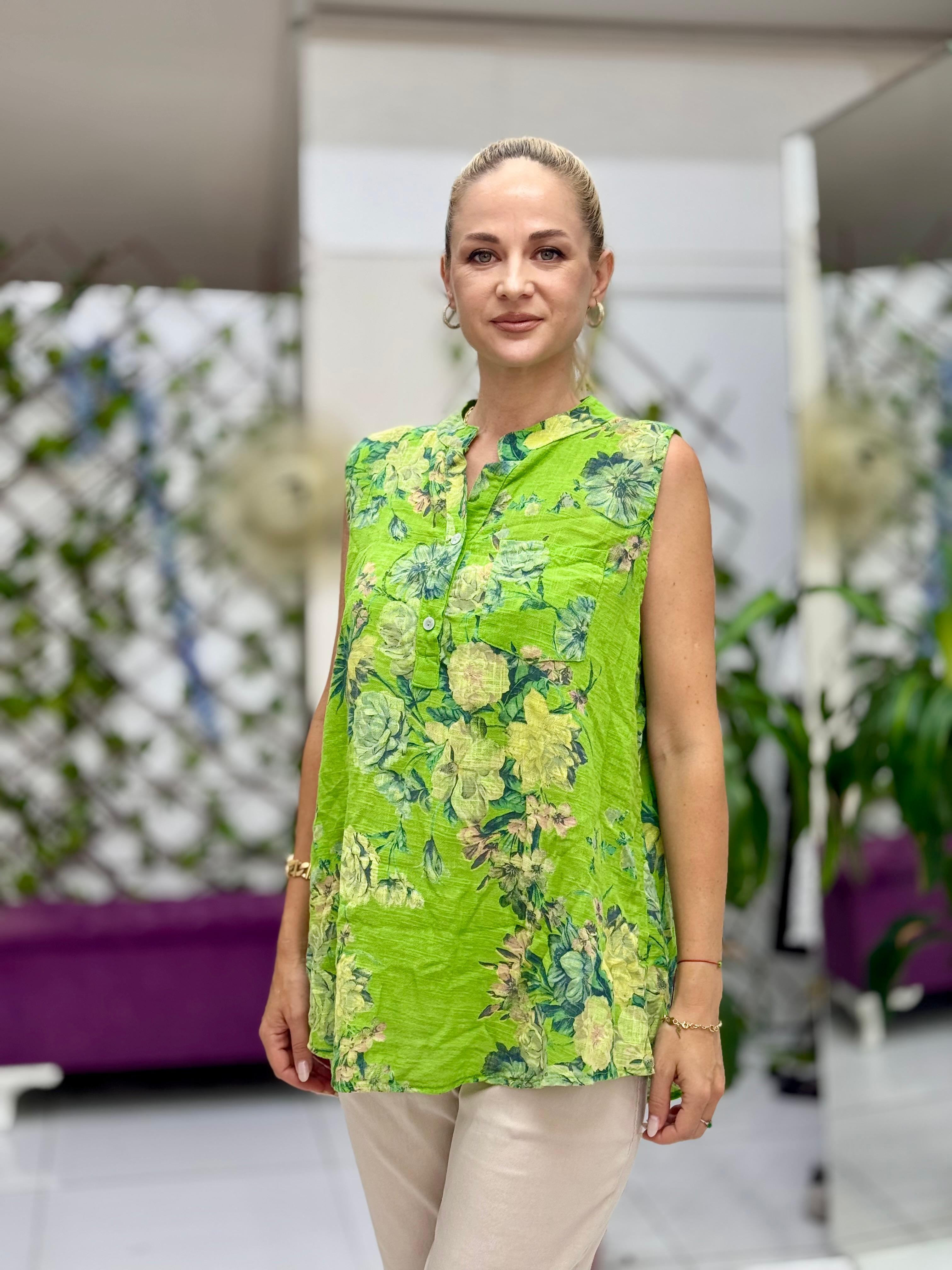 LS8819D Kolsuz Pamukketen Cepli İtalyan Bluz Yeşil