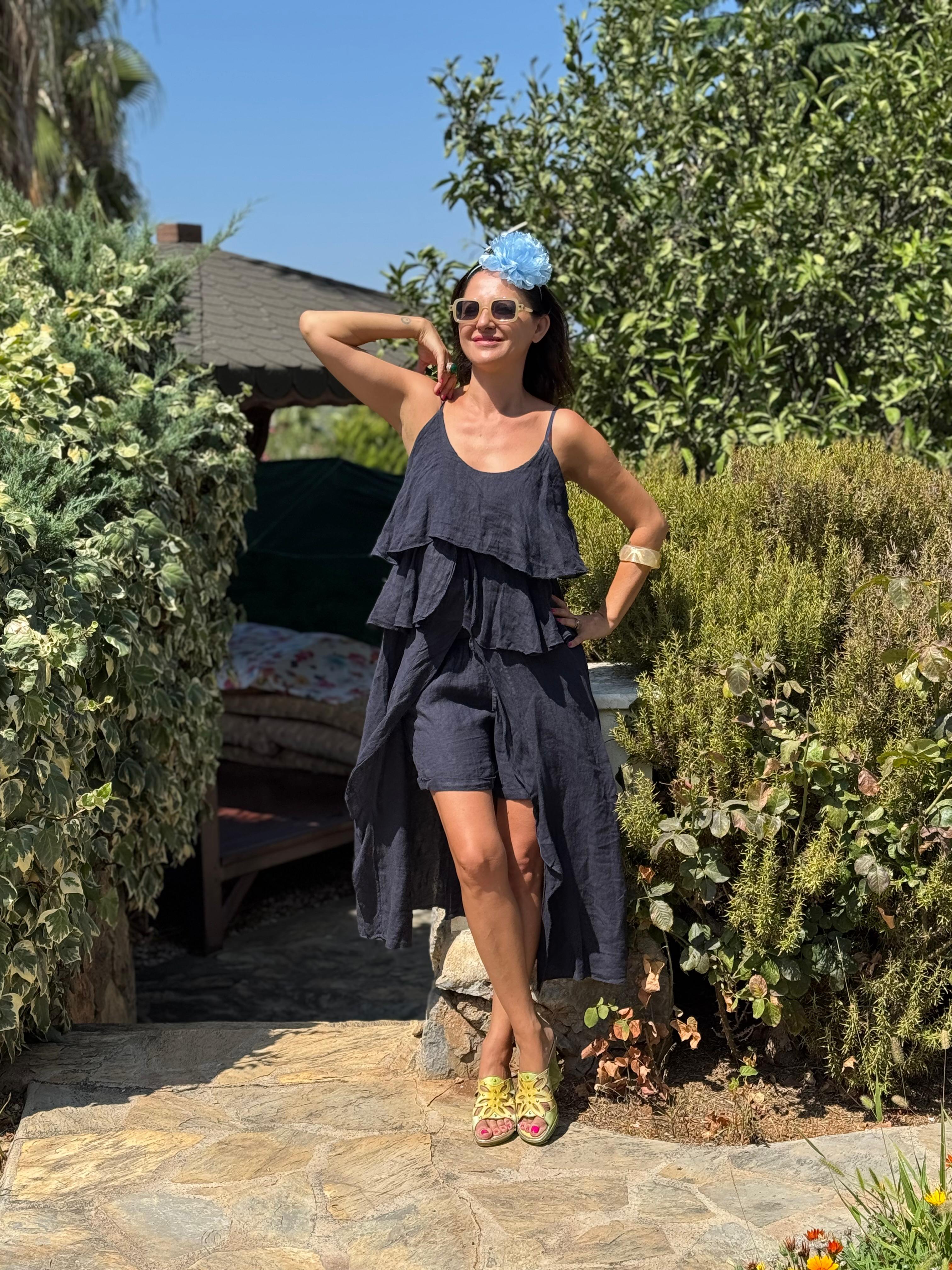NC13179 İtalyan Keten Şortlu Takım Lacivert