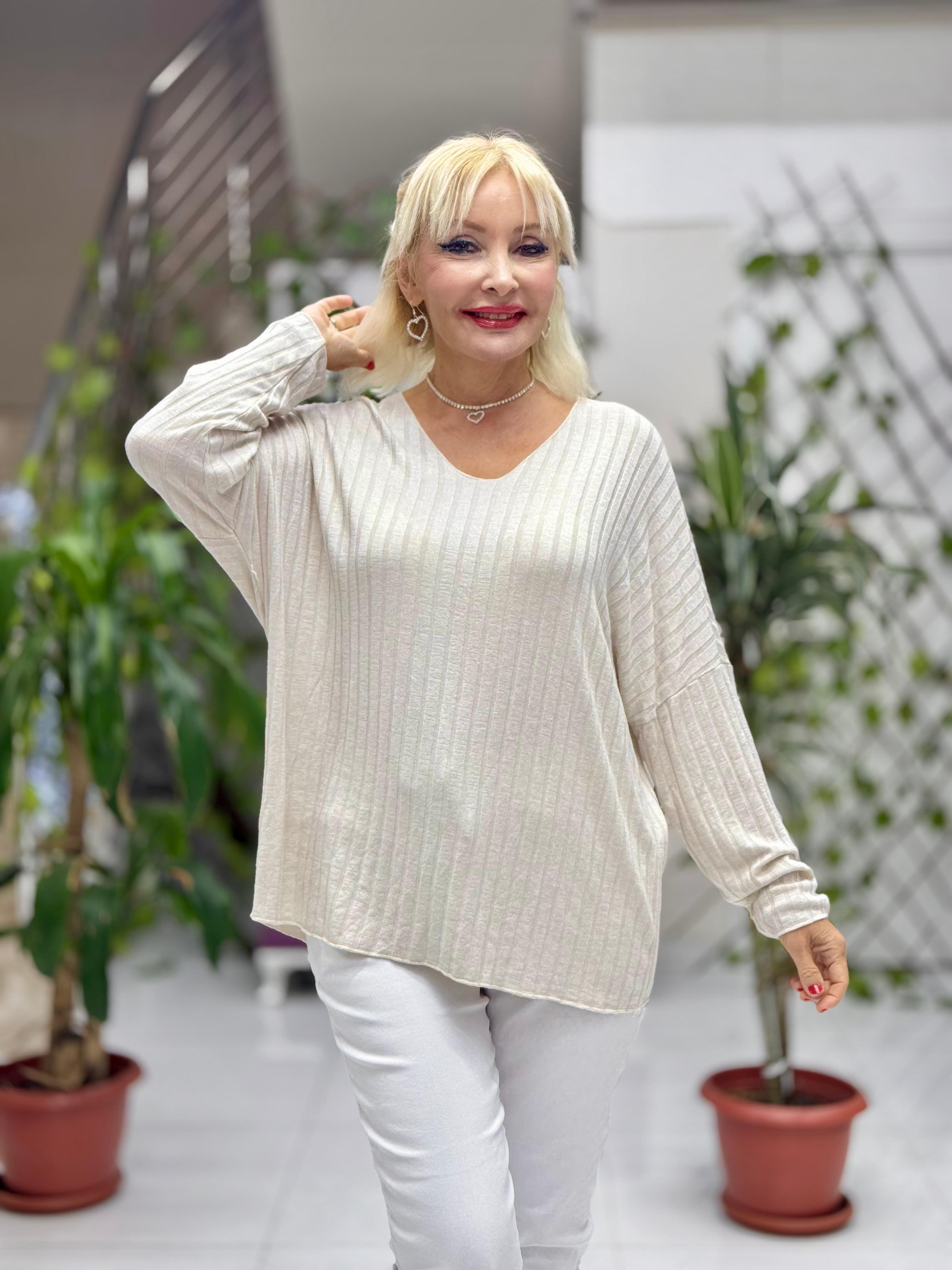 LS5510 İtalyan V Yaka Triko Bluz Bej