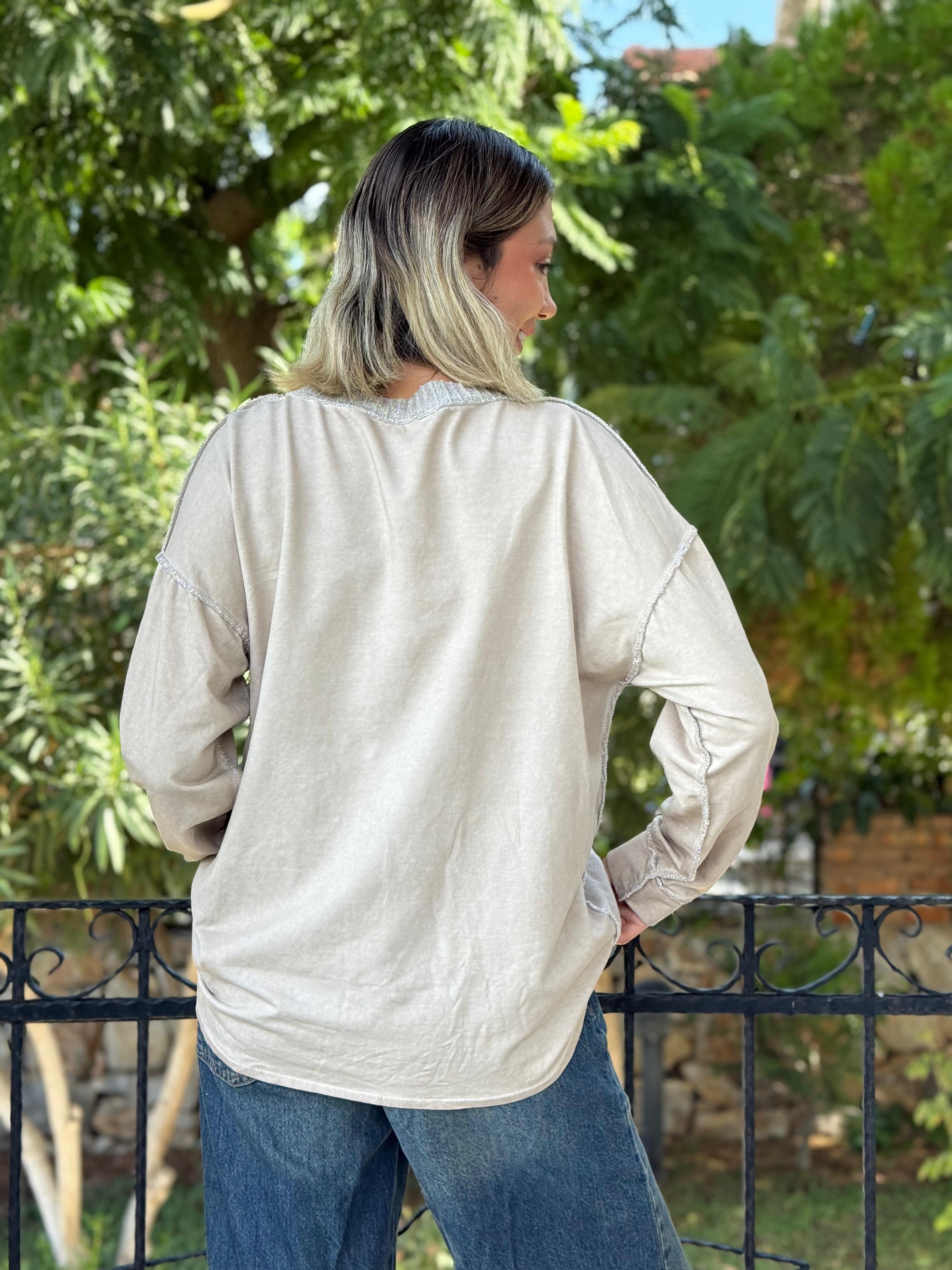 NC50793 İtalyan Beauty Yazılı Coton Sweatshirt Krem