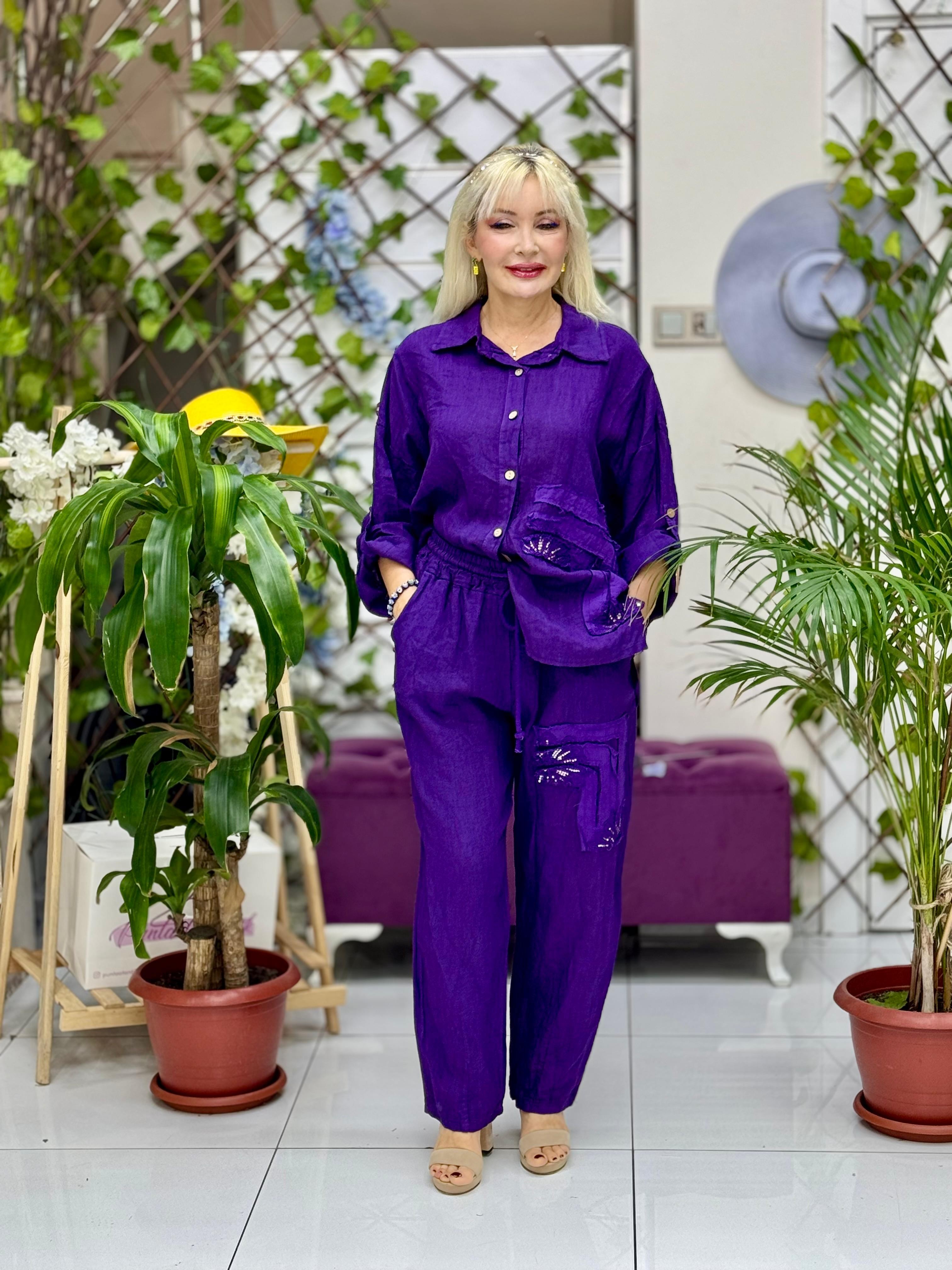 N10661 Traje Italiano Lino Ciruela