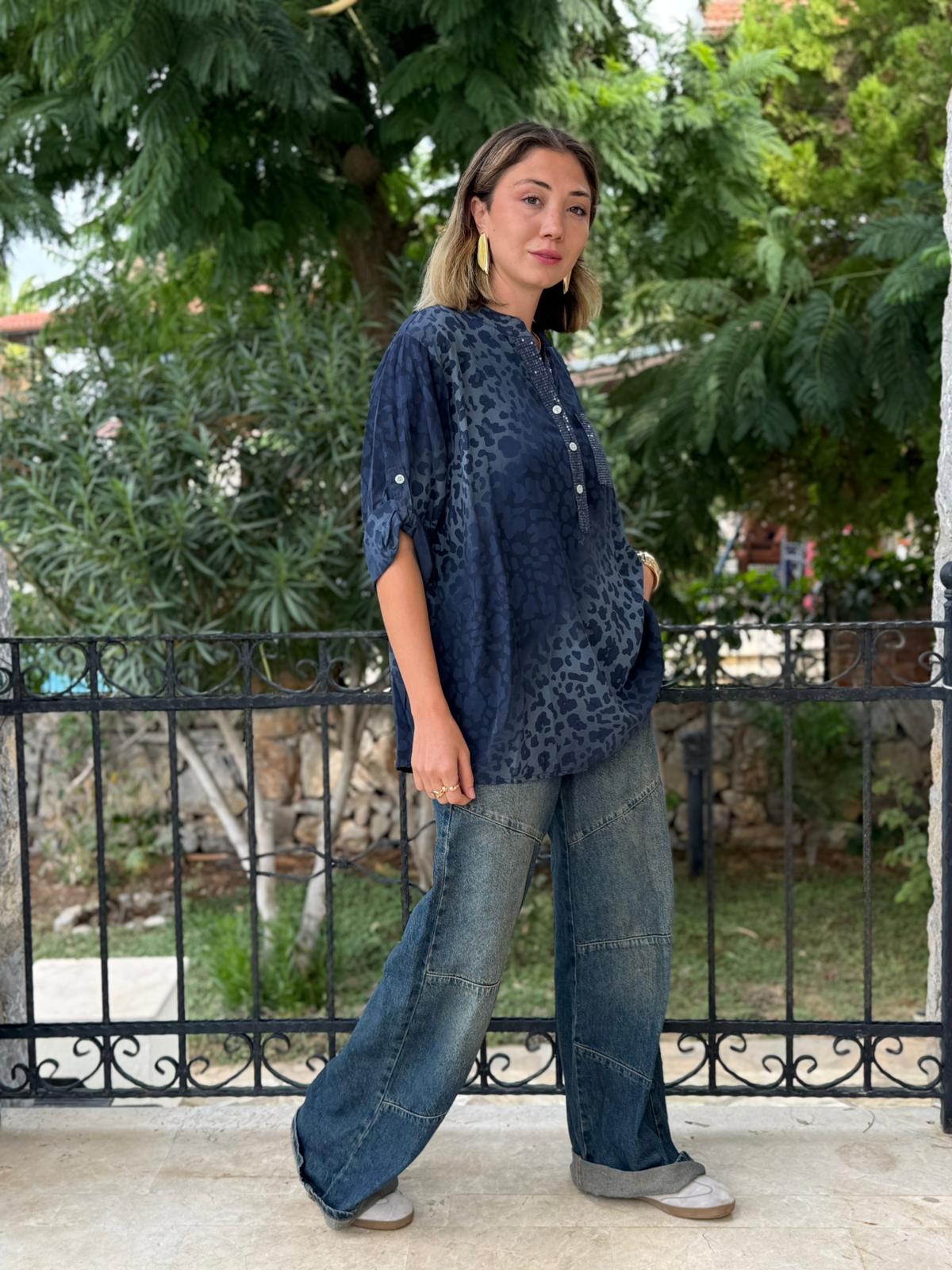 NC63107 İtalyan Coton Bluz Lacivert