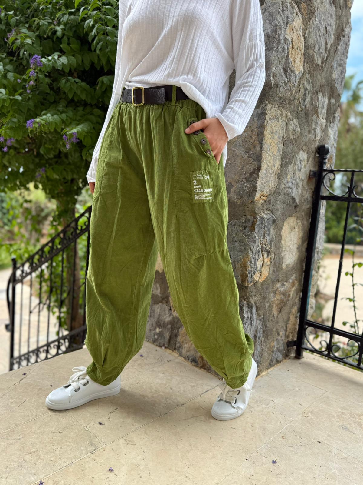 LS2203 İtalyan Kemerli Kadife Pantolon Yeşil