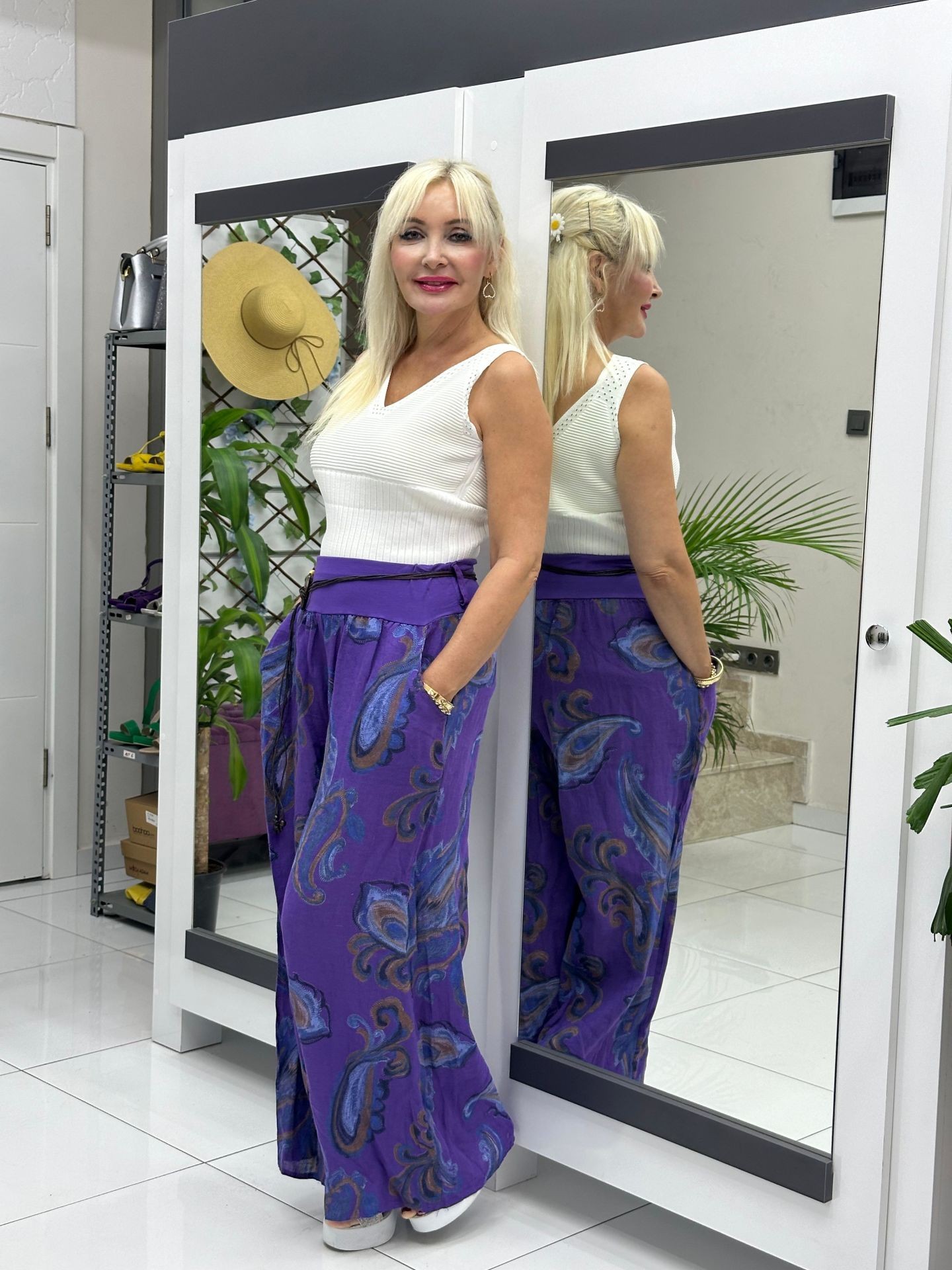 P3086 İTALYAN KETEN PANTOLON MOR