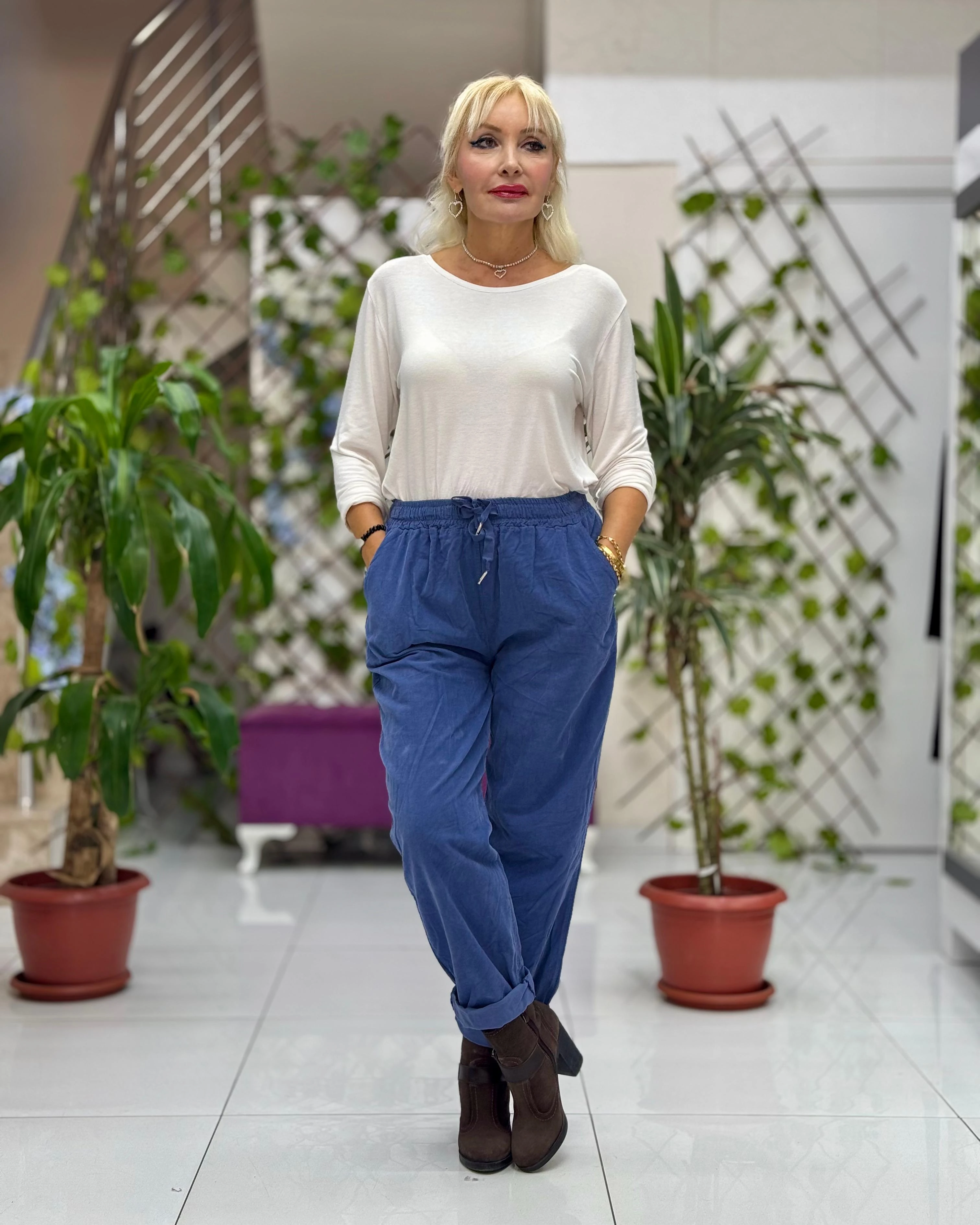 YG3005 Beli Bağcıklı İtalyan Kadife Pantolon Marin