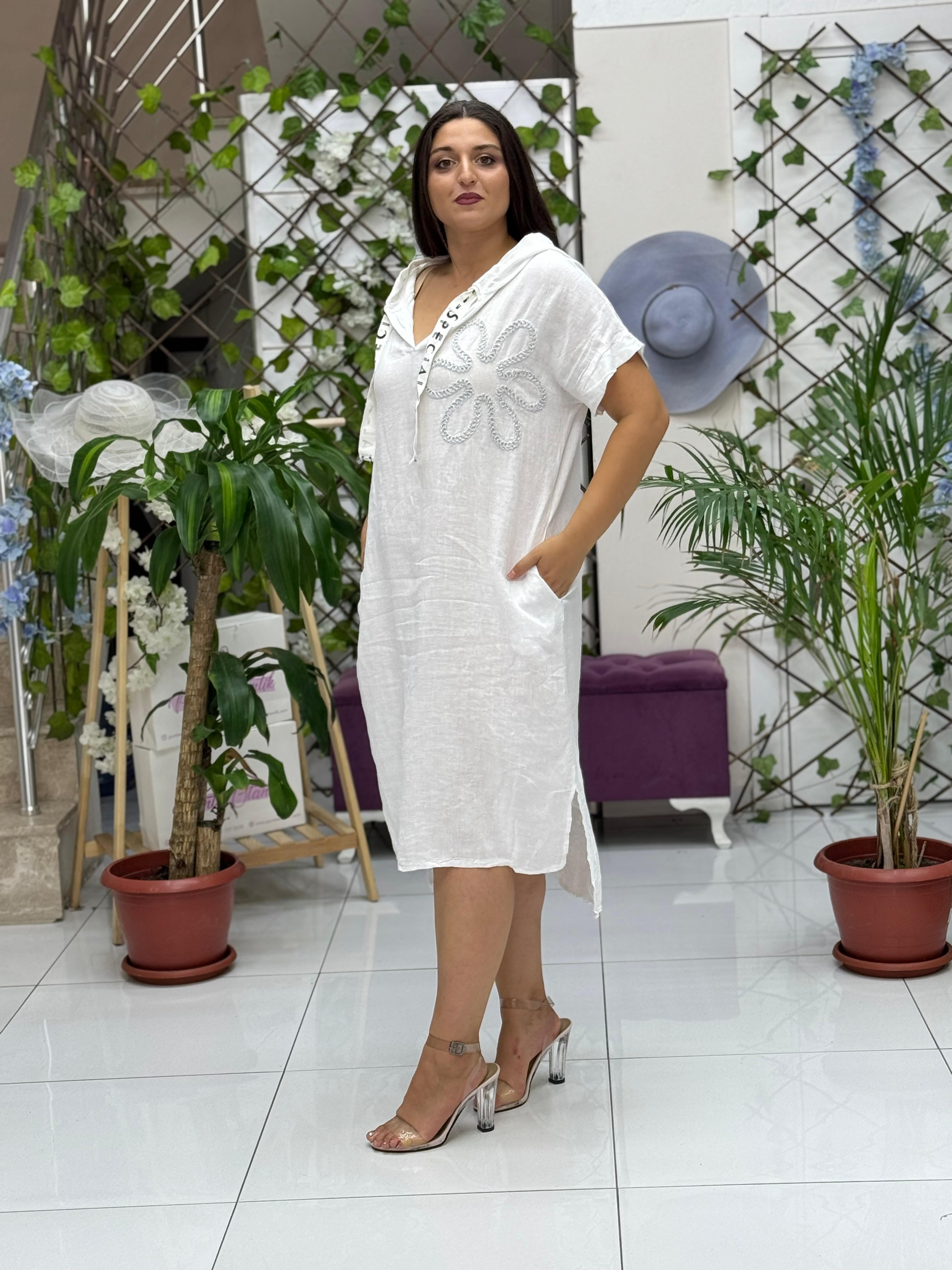 N19118 Vestido Lino Italiano Azul