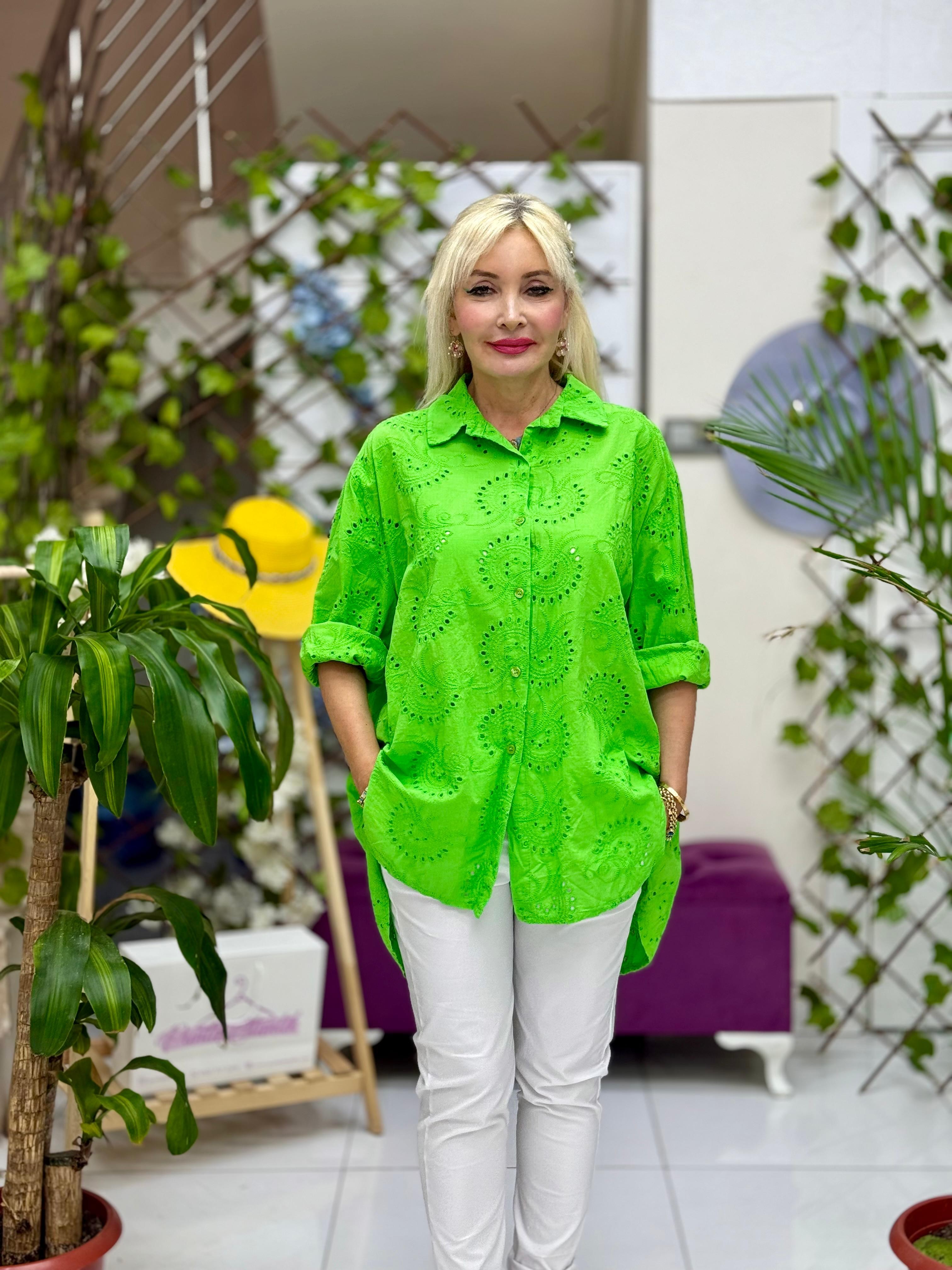 YG3731 İtalyan Brodeli Tunik Gömlek Yeşil