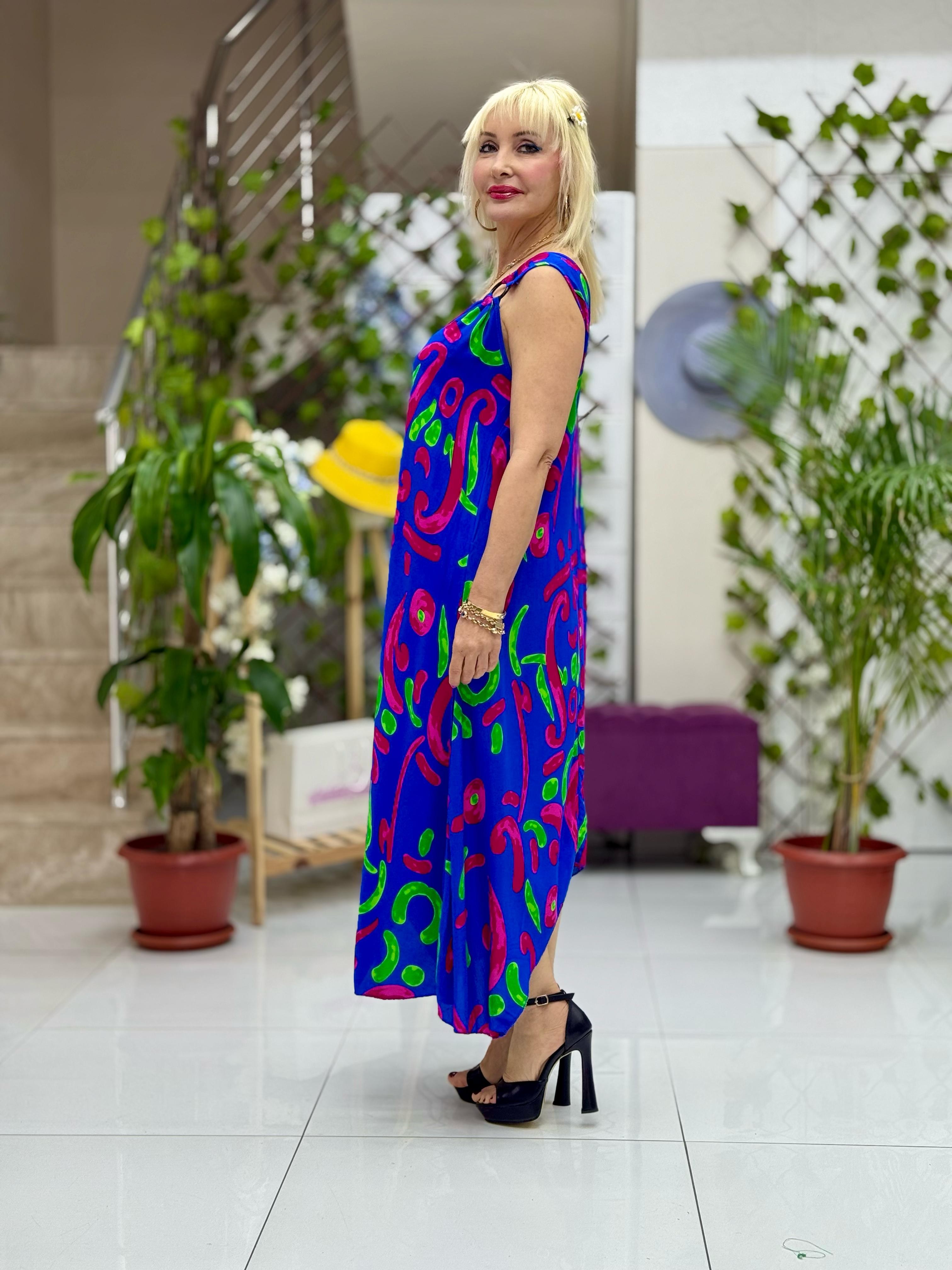 HL14018 Omzu Halkalı Askılı Viskon Hilal Elbise