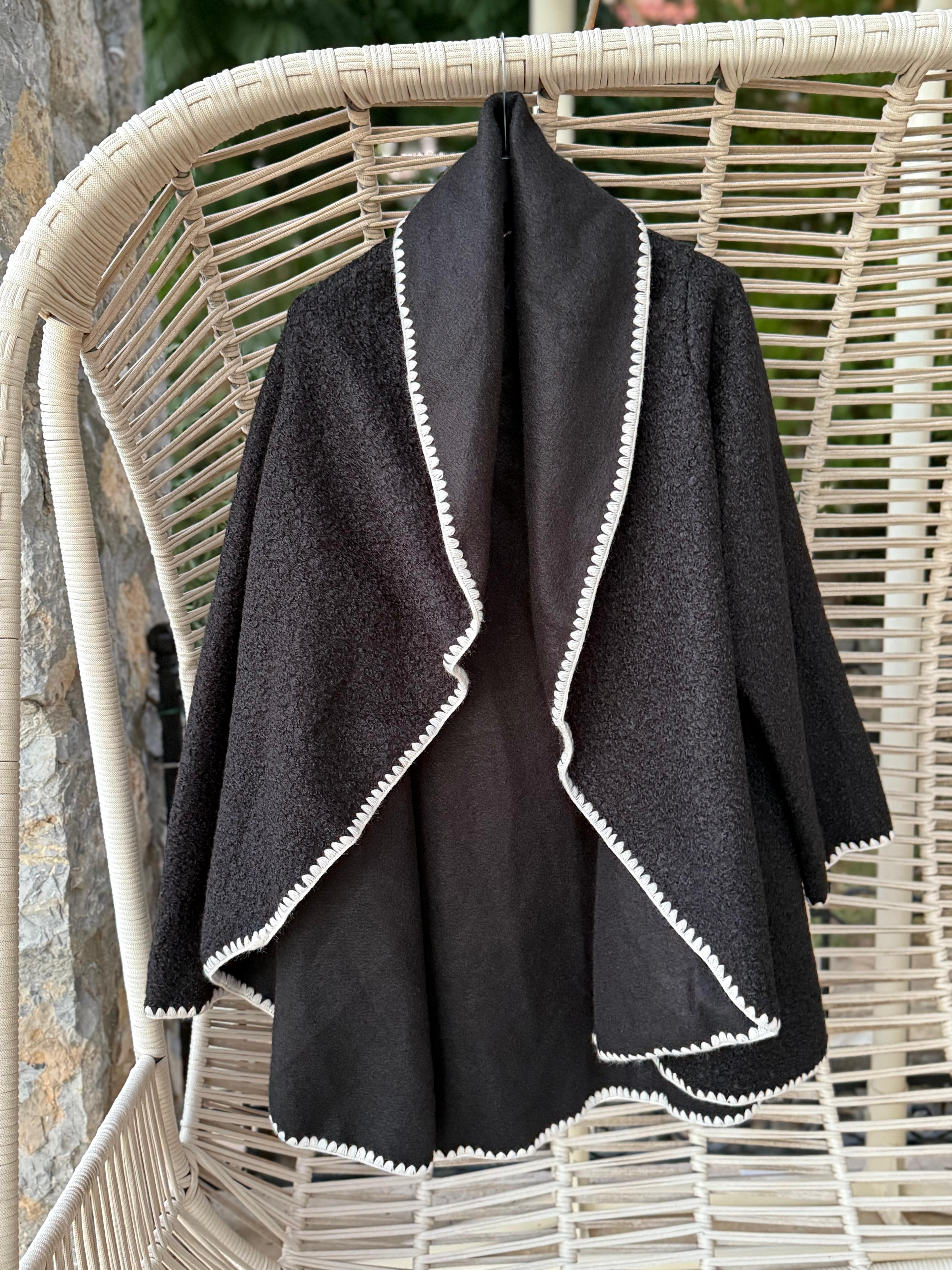 YG3695 Dökümlü İtalyan Buklet Kaban Siyah