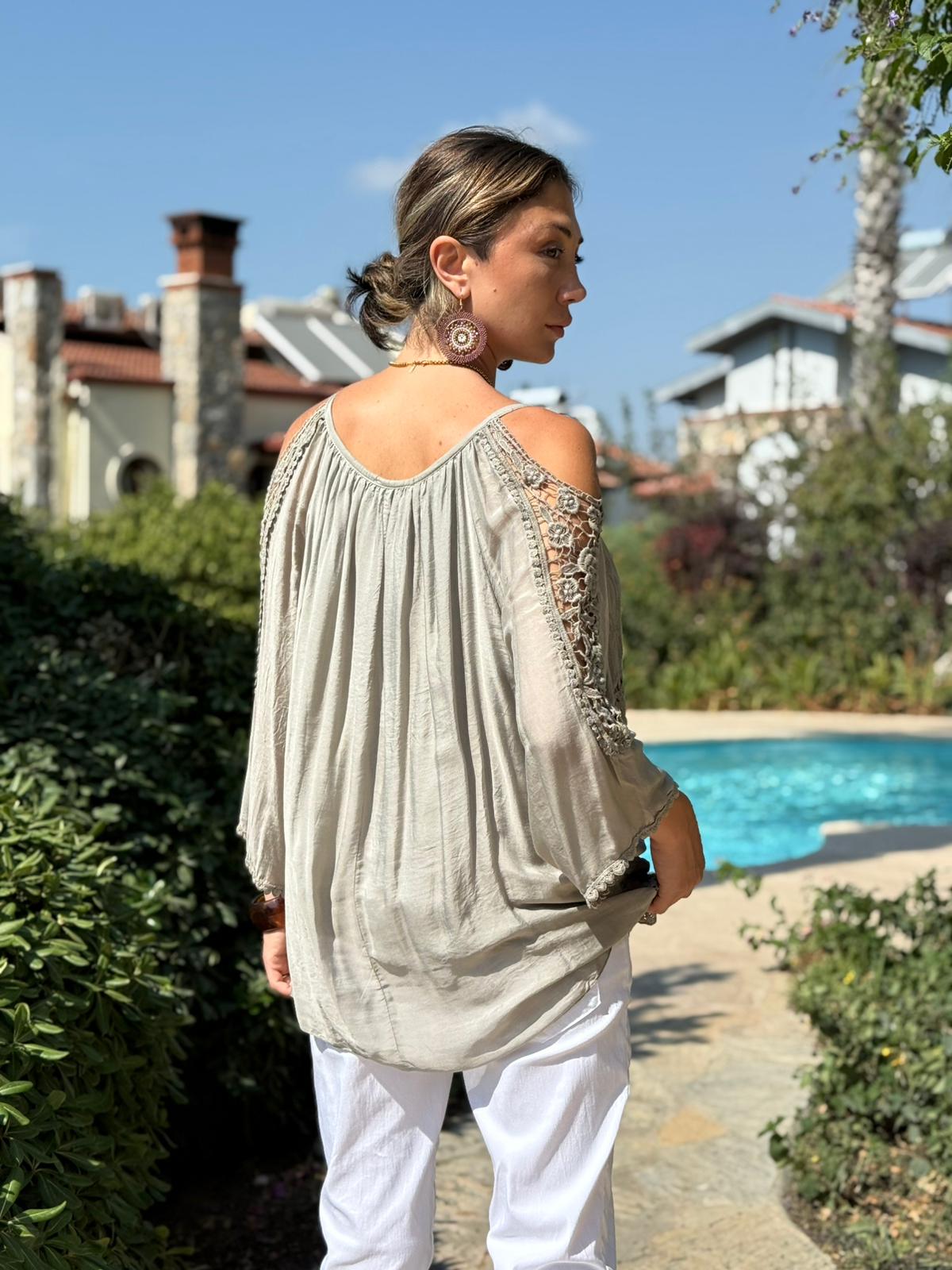 NC9740 İtalyan İpek Bluz Vizon