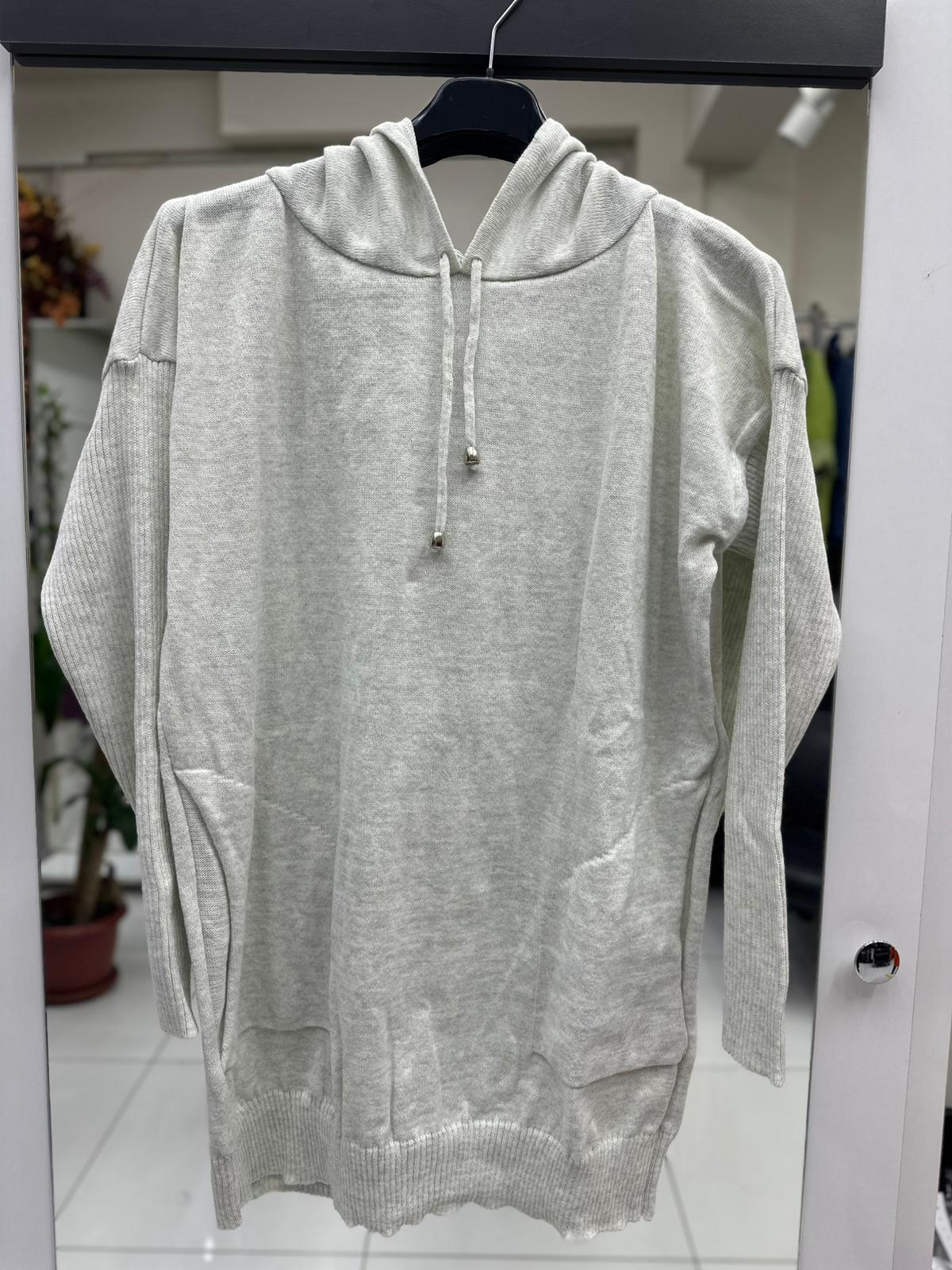 MT3096 Kapüşonlu Cepli Triko Sweatshirt Gri