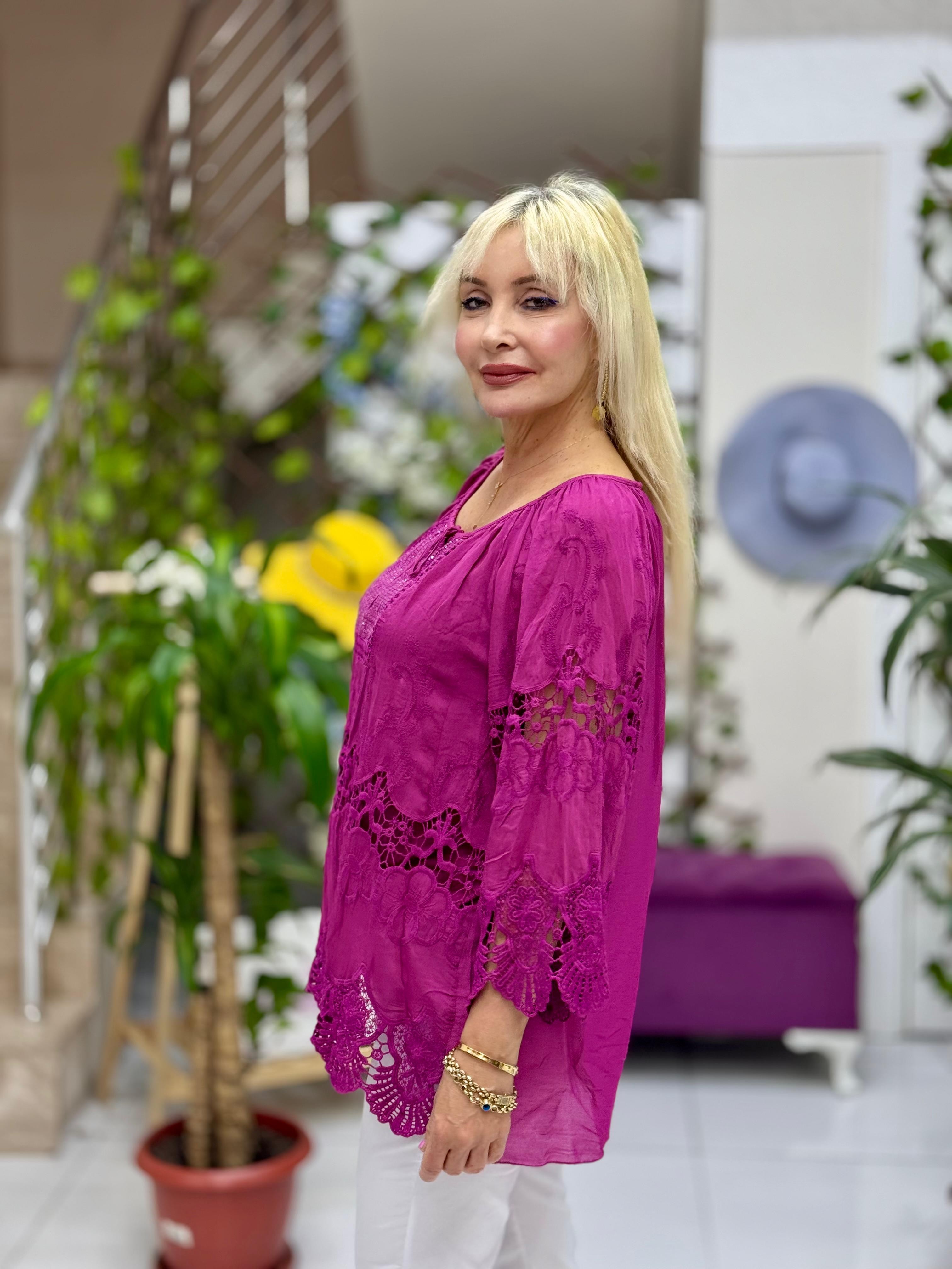 NC20428 İtalyan Klasik İpek Bluz Vişne
