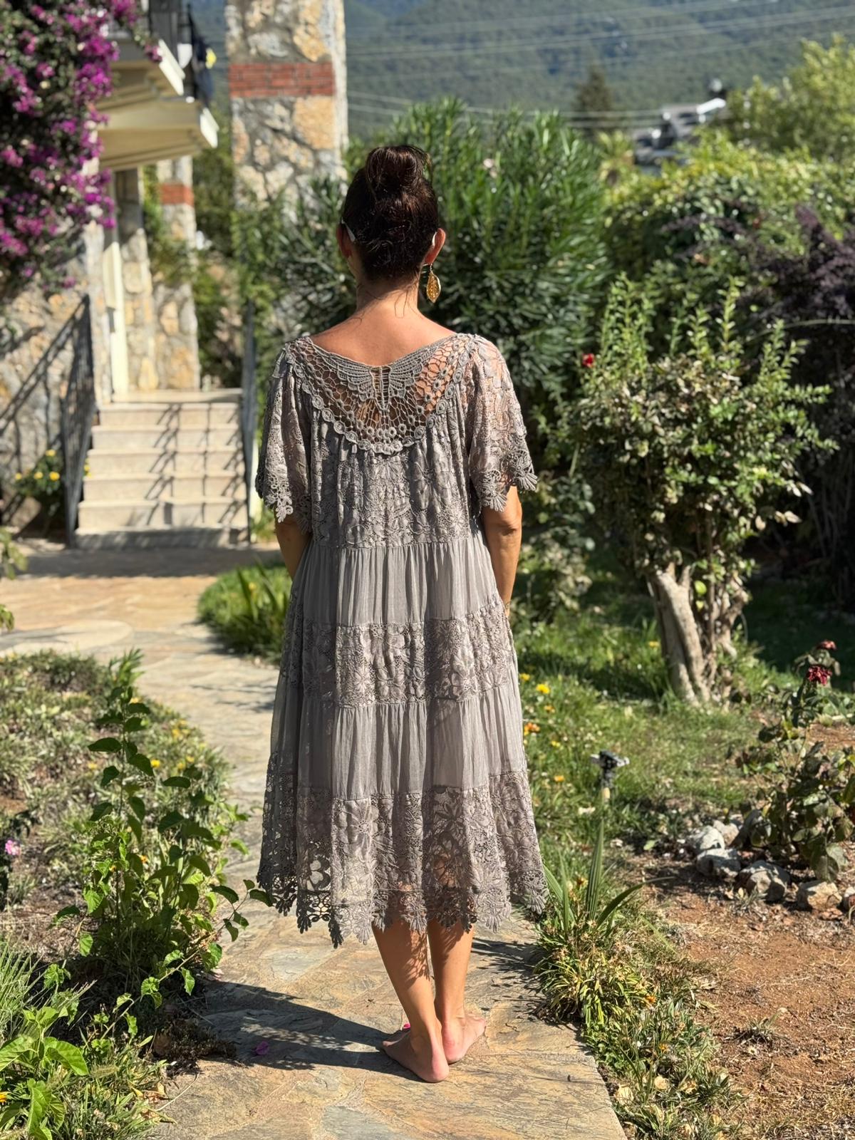 NCC10337 İtalyan İpek Elbise Vizon