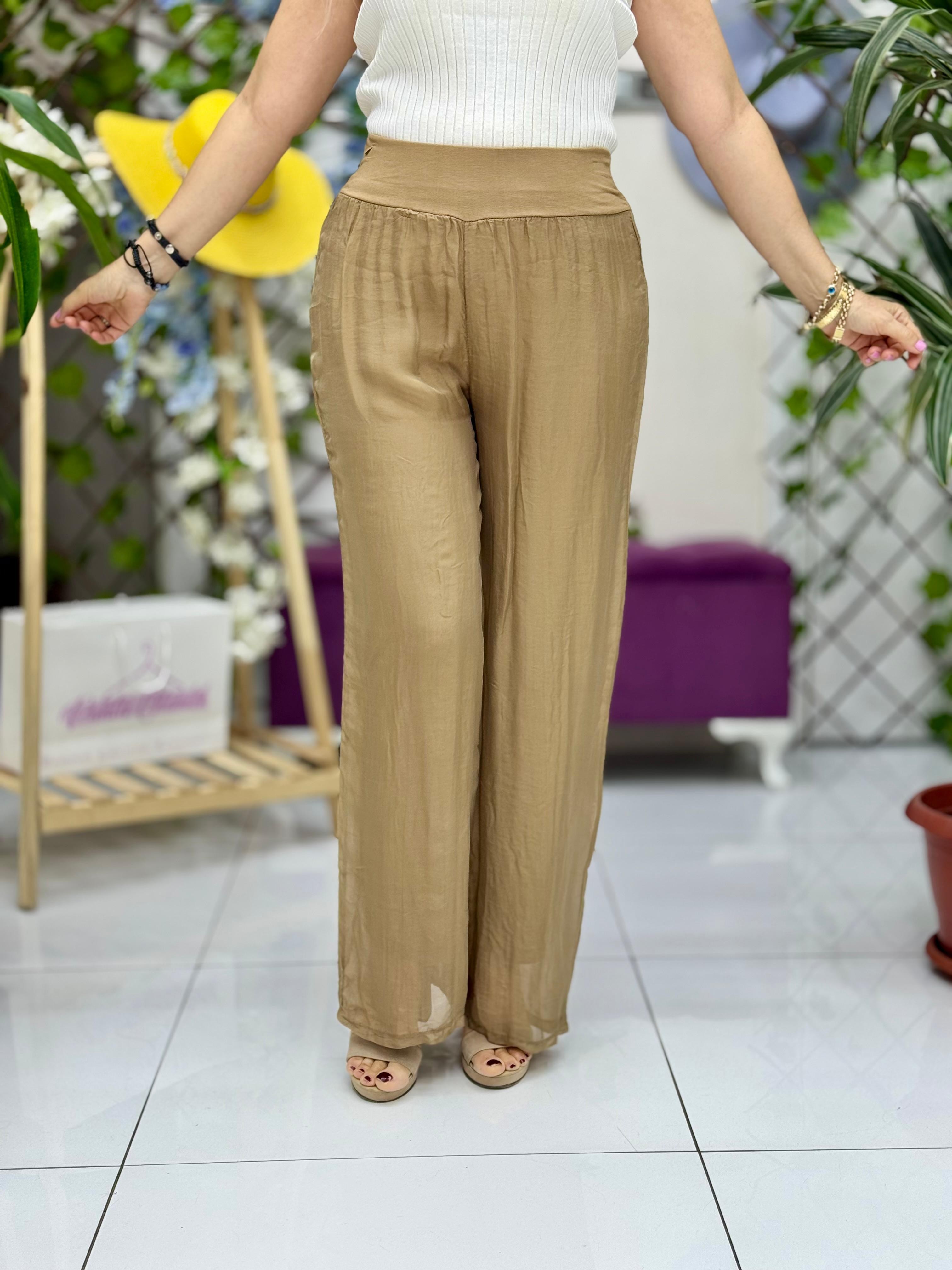 YG1750 İtalyan Orta Bel İpek Pantolon Camel