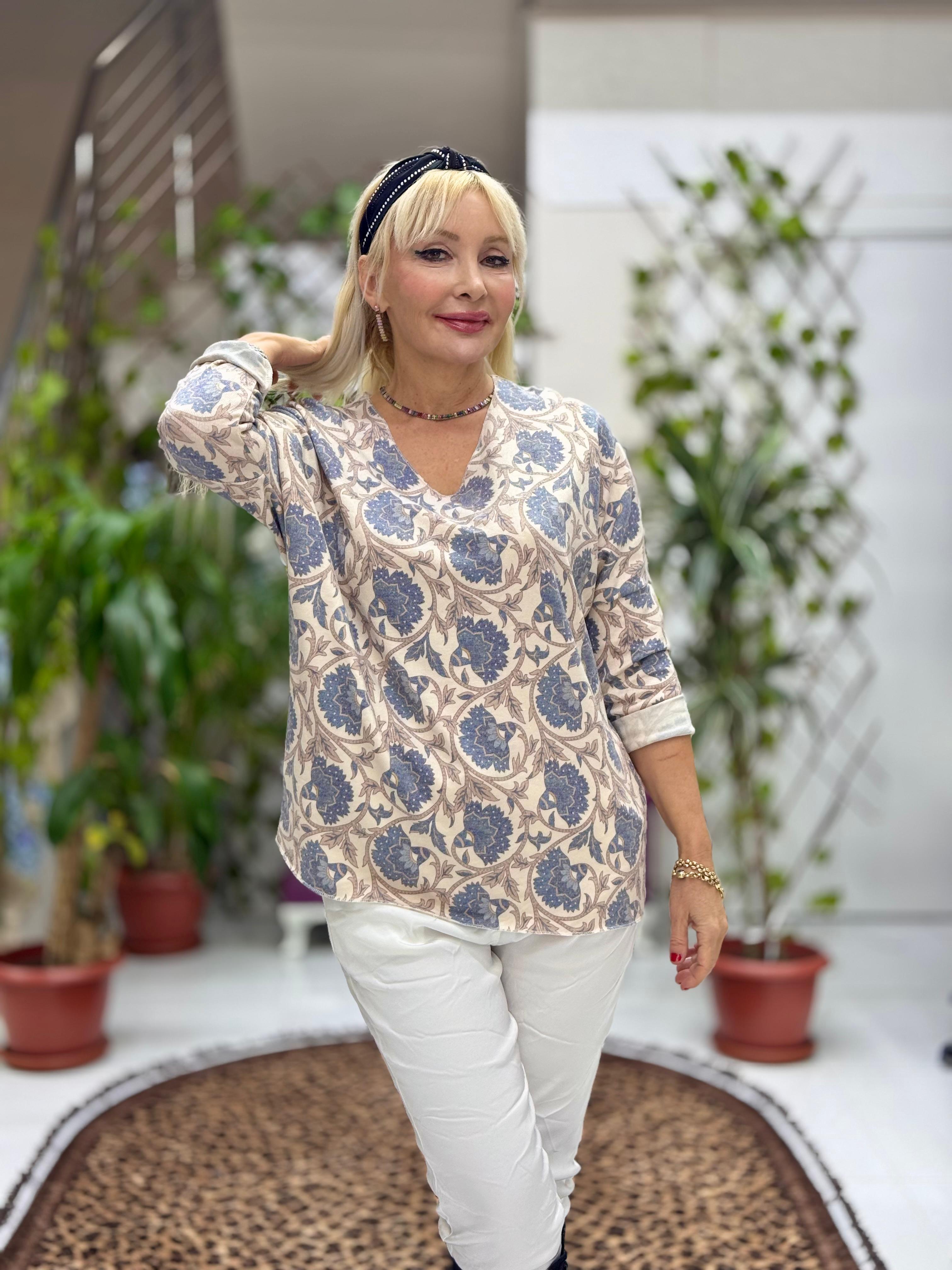 YG59110 Dijital Baskılı Likralı İtalyan Triko Bluz Renk 7