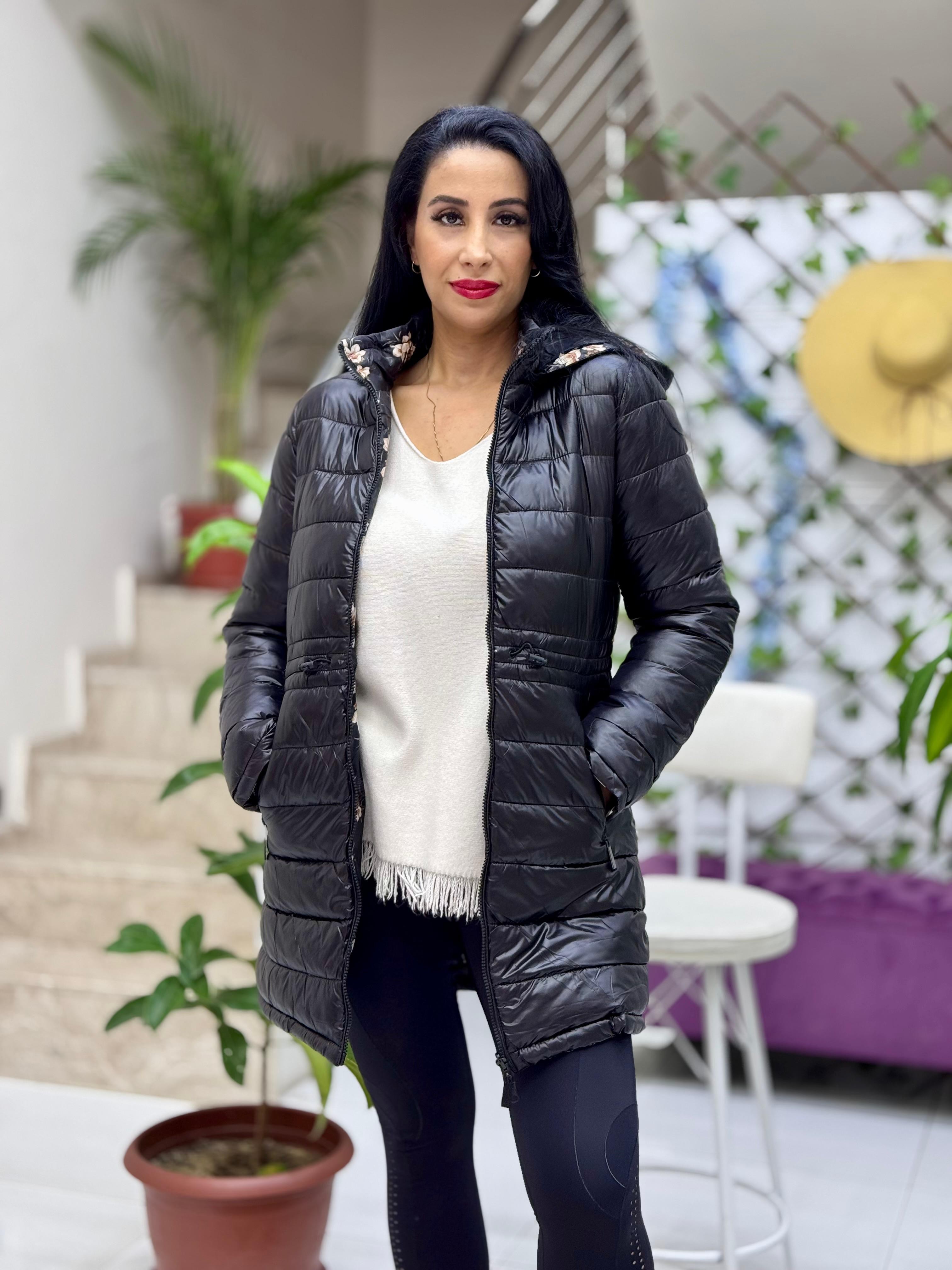 H9151 Chaqueta acolchada de doble cara Negra