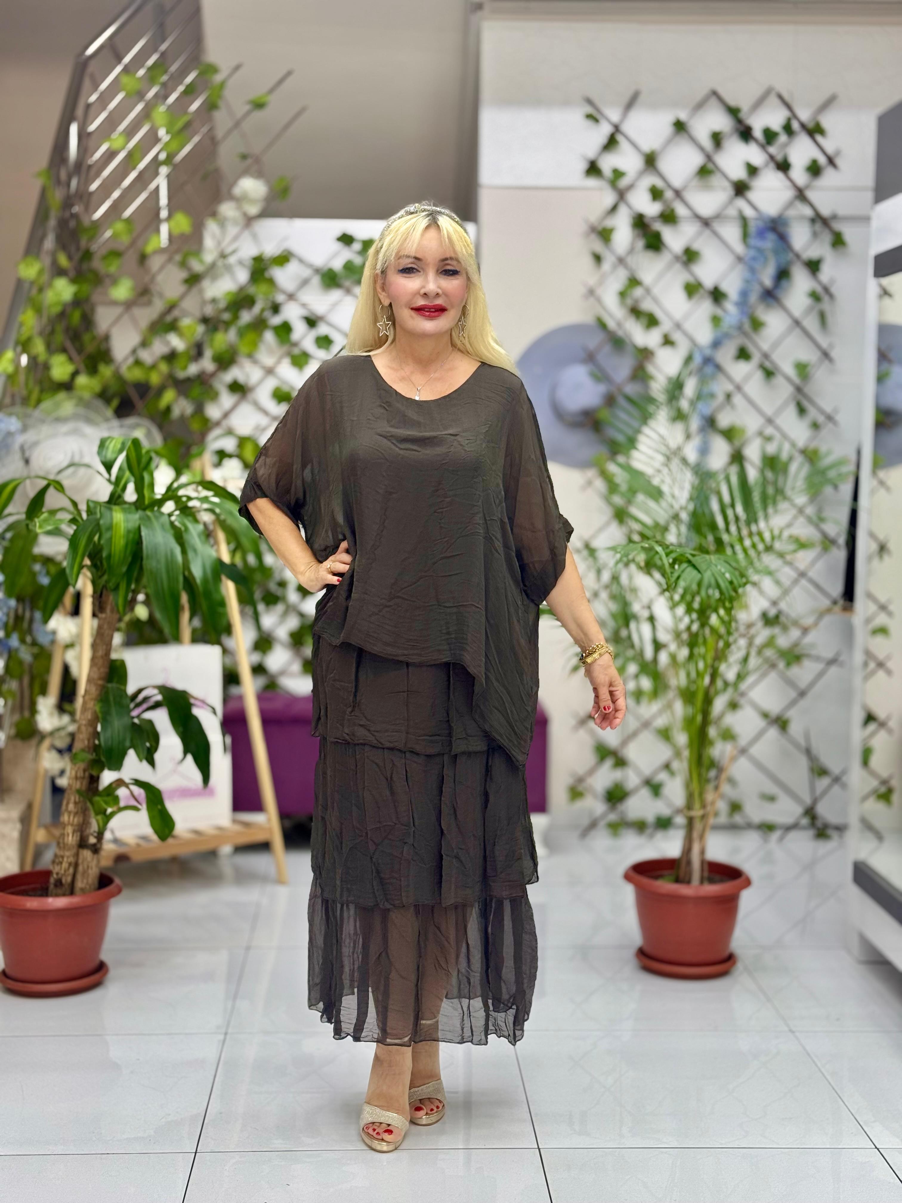 YG2060 İtalyan İpek Elbise Kahve