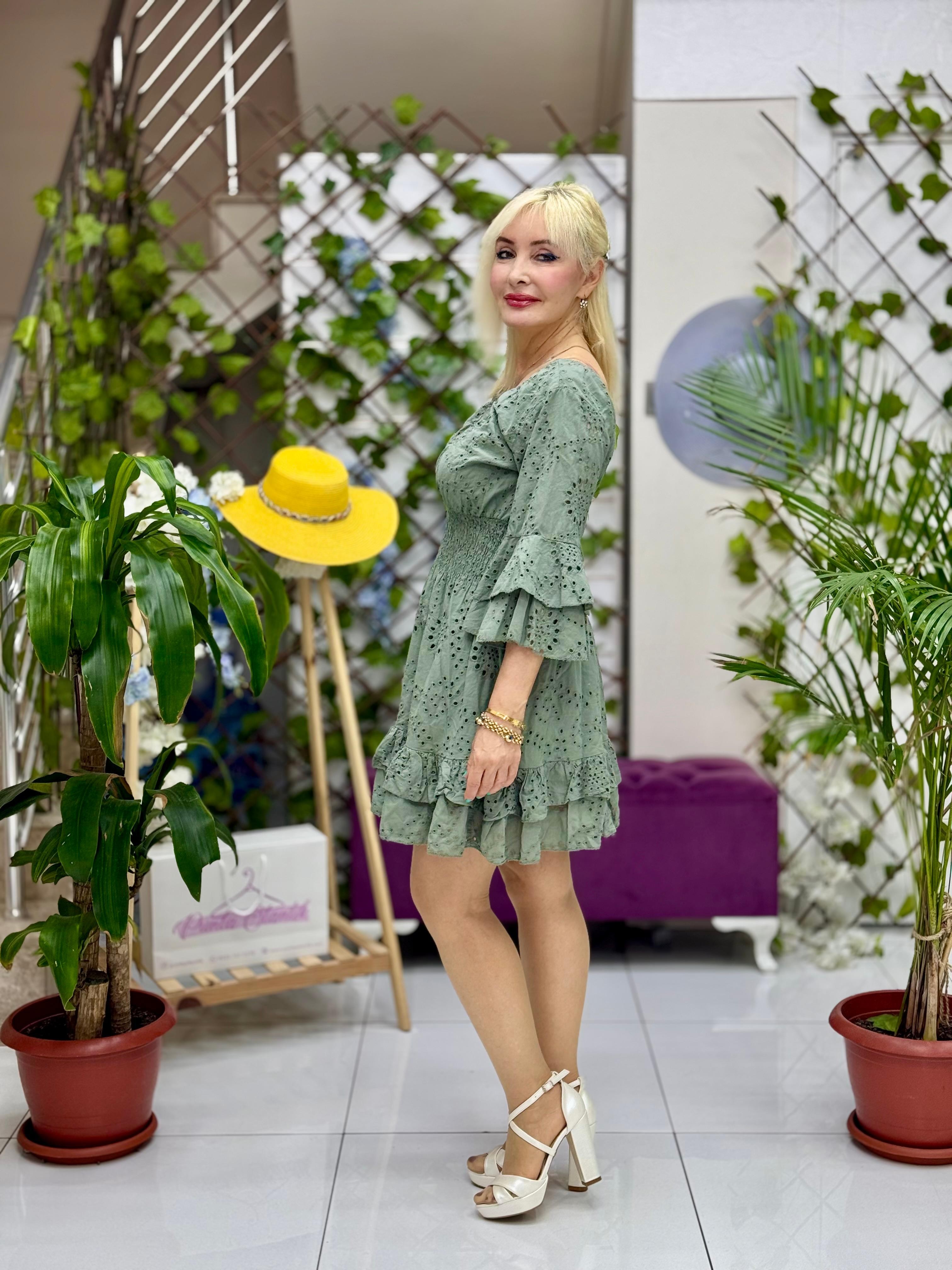 NC22428 İtalyan Mini Fisto Elbise Haki