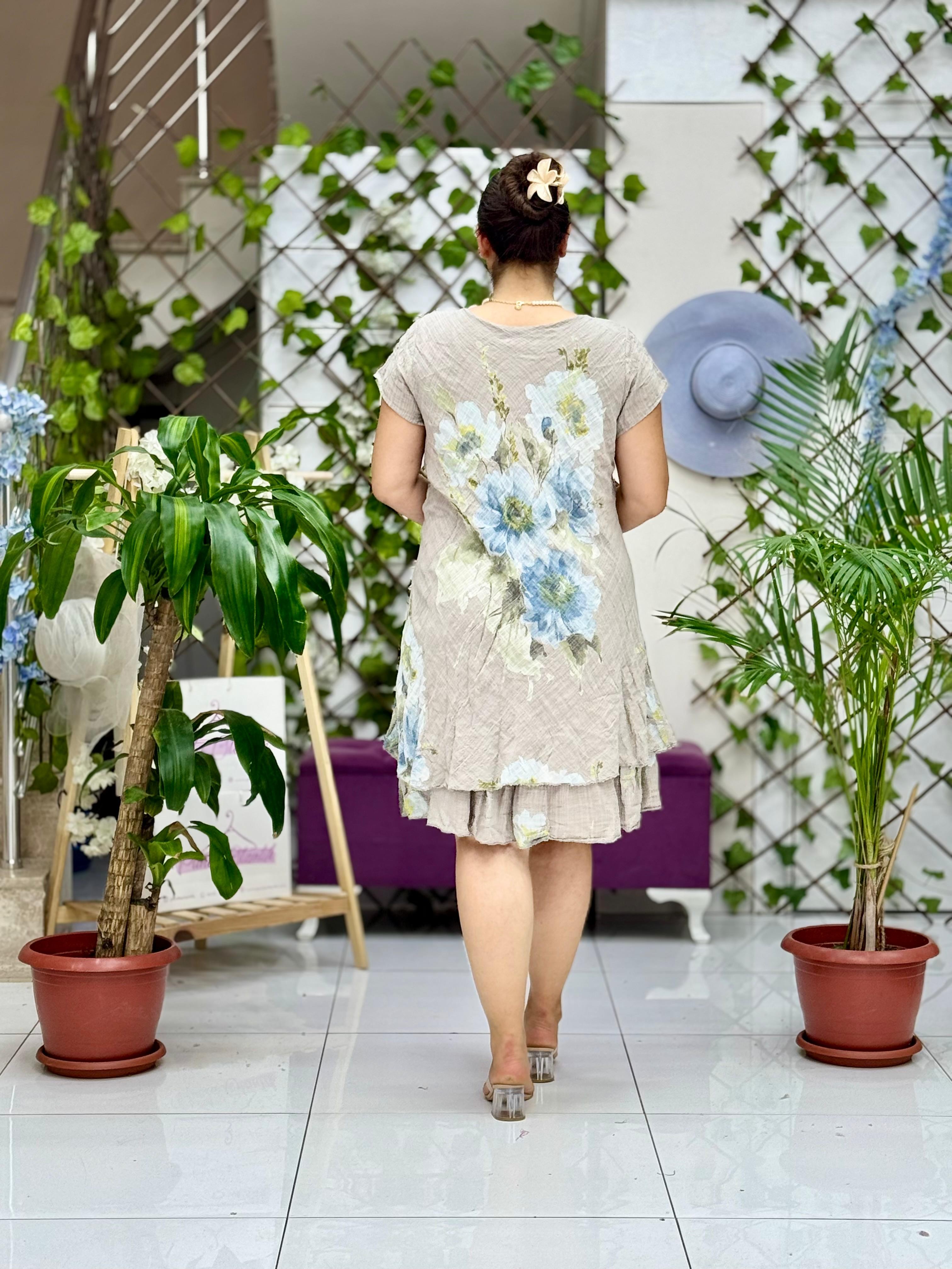 N5012-26 Vestido Italiano De Lino De Algodón Manga Corta Blanco