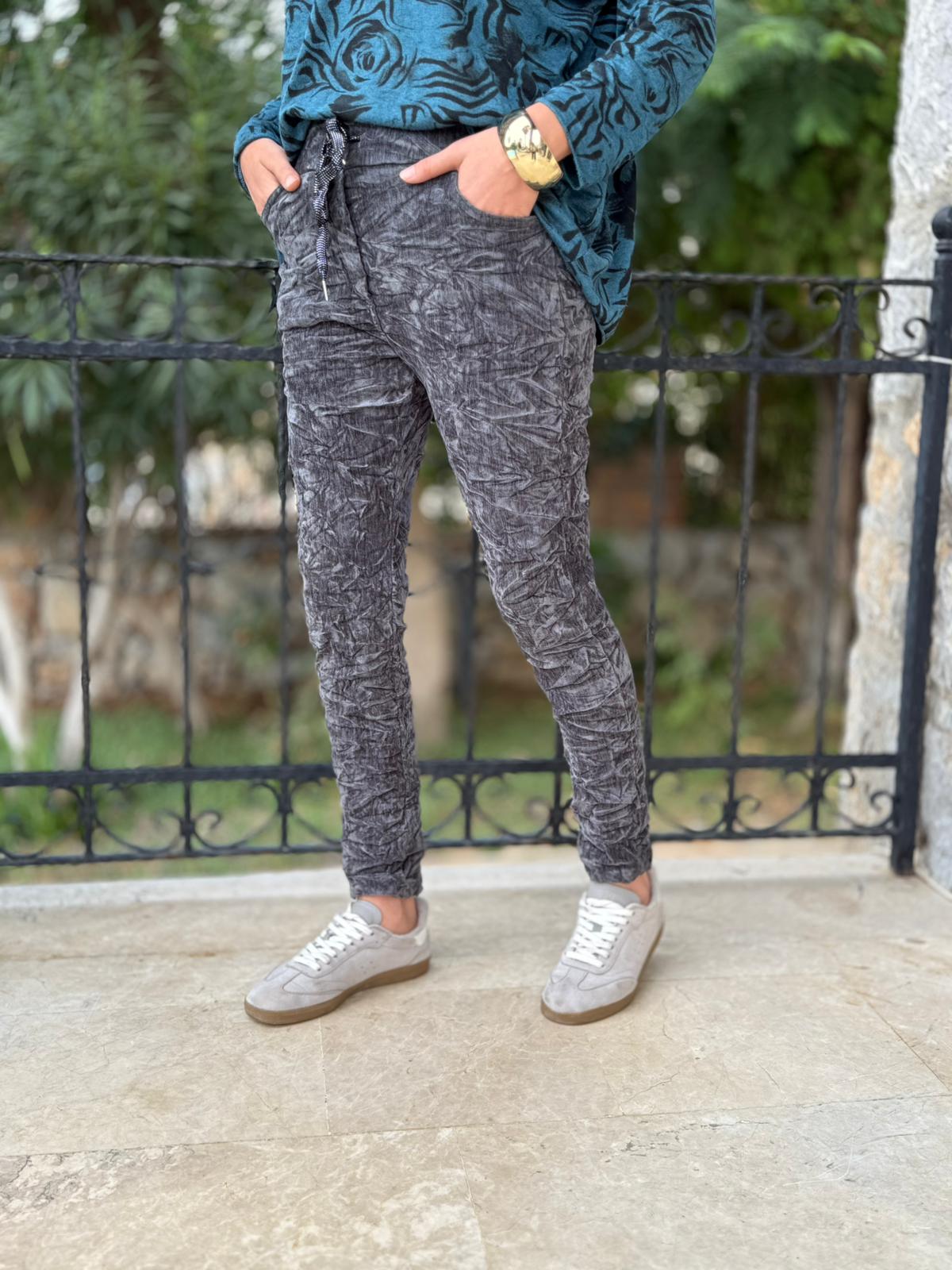 NC50637 İtalyan Likralı Parlak Kadife Pantolon Füme