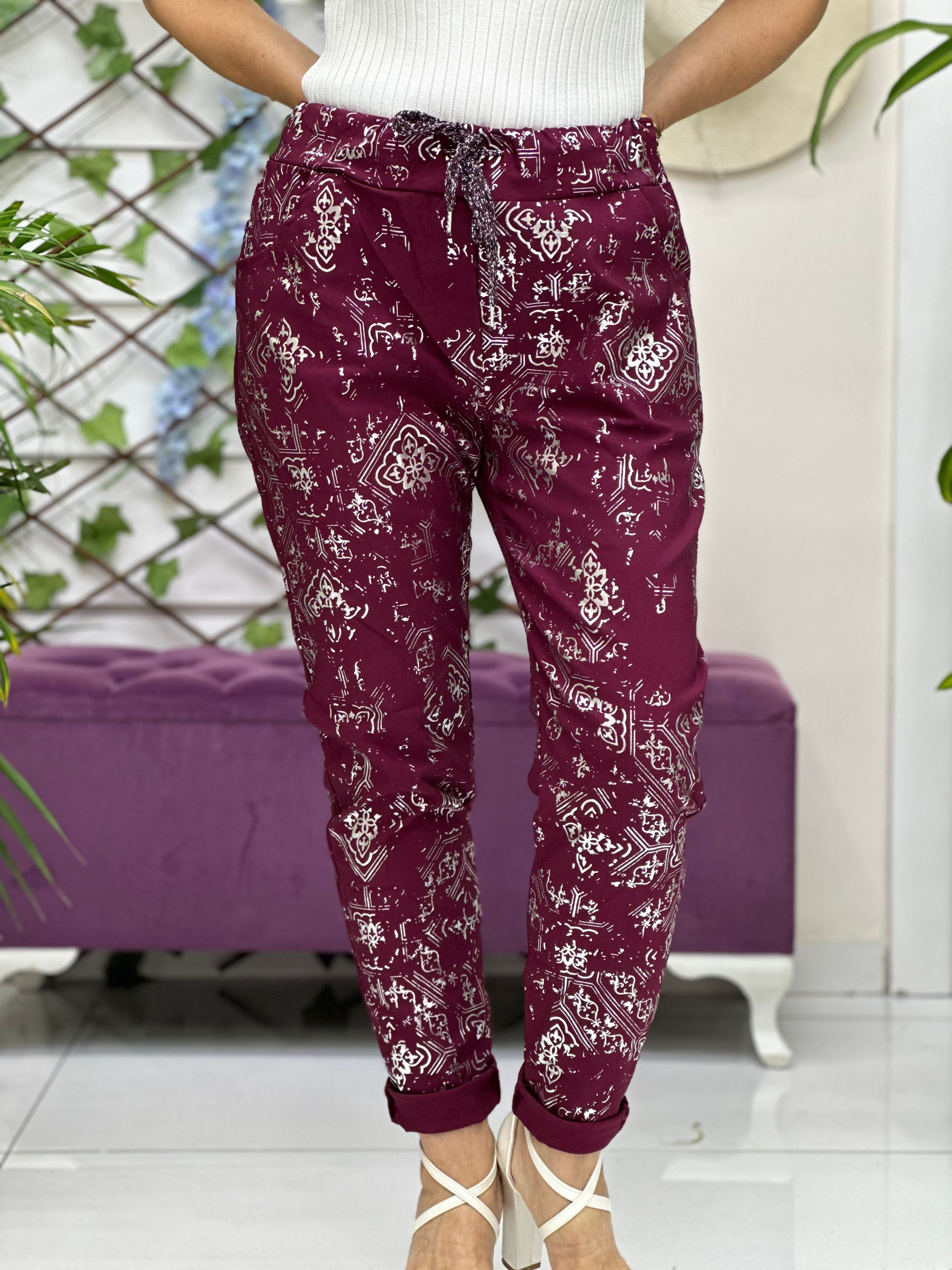 A14502 İTALYAN COTON PANTOLON BORDO-SİLVER