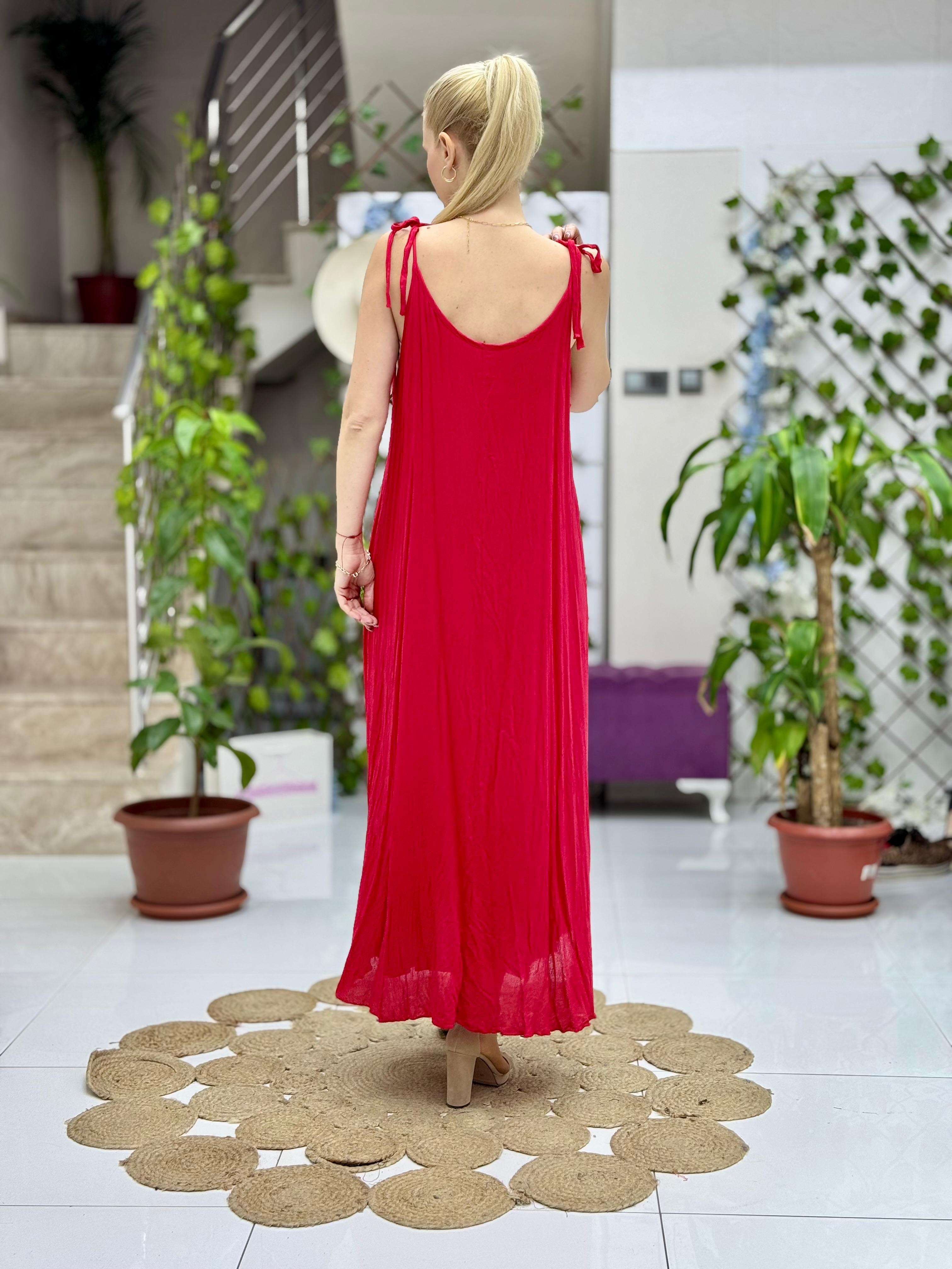 VL11199 Askılı Düz Vual Elbise Kırmızı
