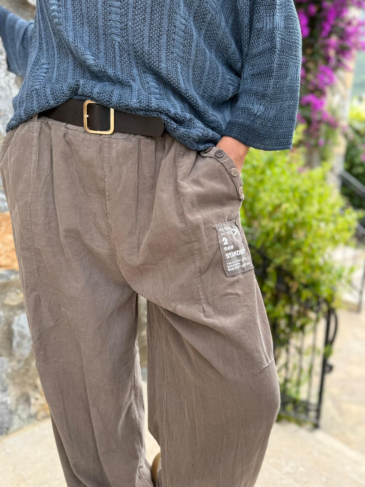 LS2203 İtalyan Kemerli Kadife Pantolon Vizon