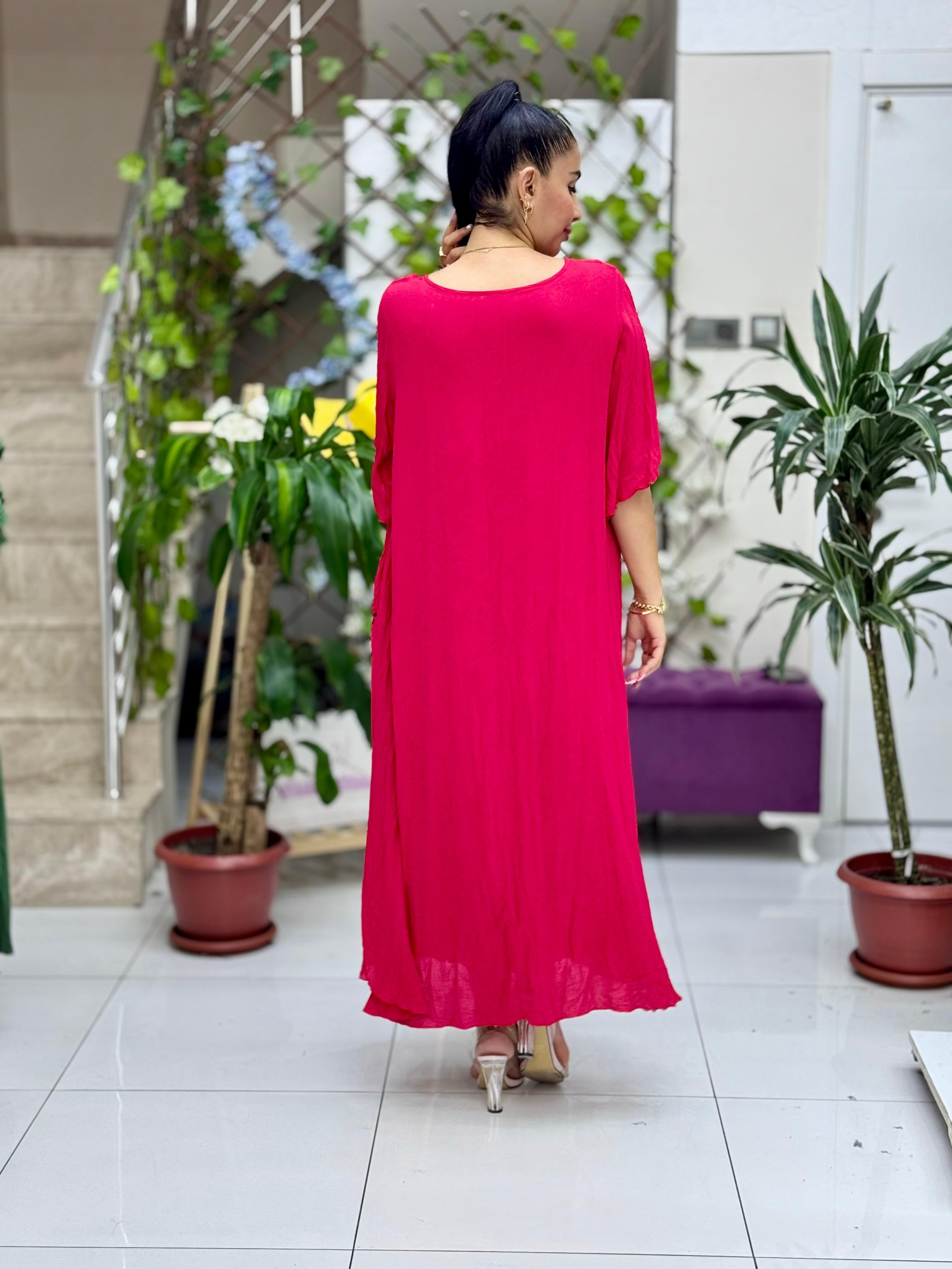 M1208 Vestido Voile Detalle Cuello Turquesa