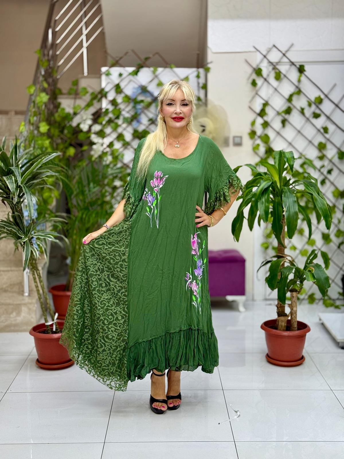 Vestido de gasa con detalle de cuello M1150 Saks