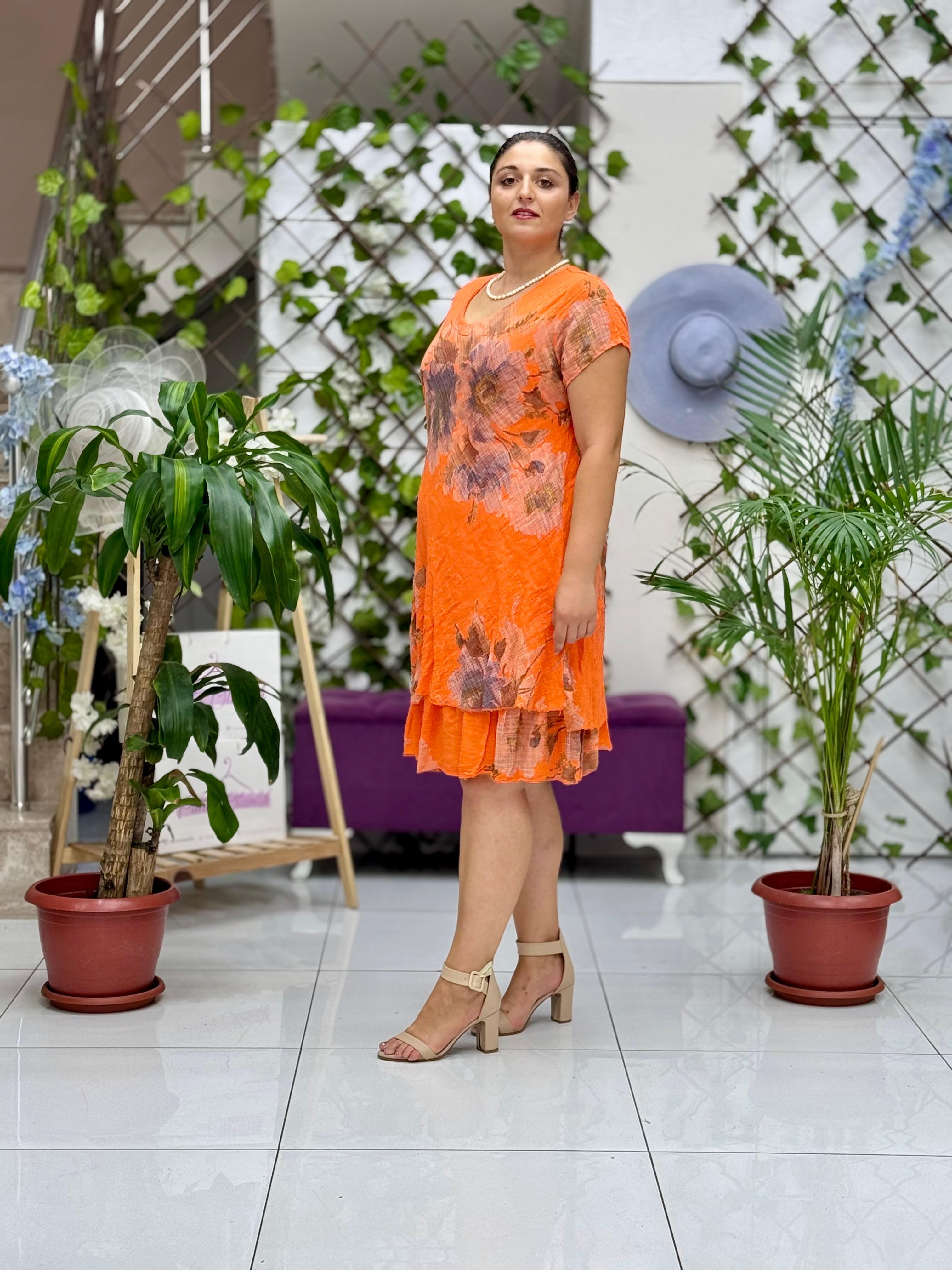 N5012-26 Vestido Italiano De Lino De Algodón Manga Corta Blanco