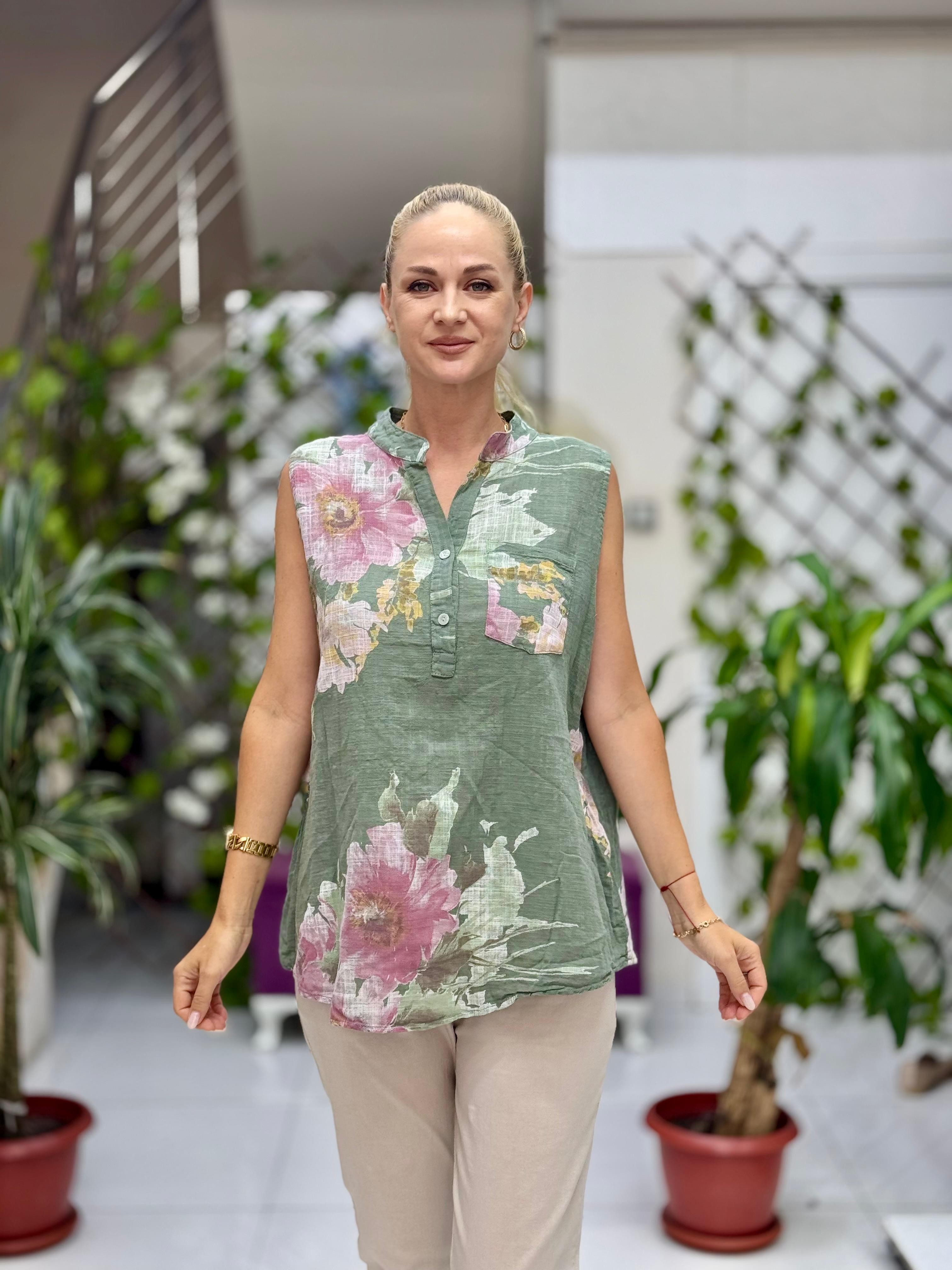 LS8819A Kolsuz Pamukketen Cepli İtalyan Bluz Haki
