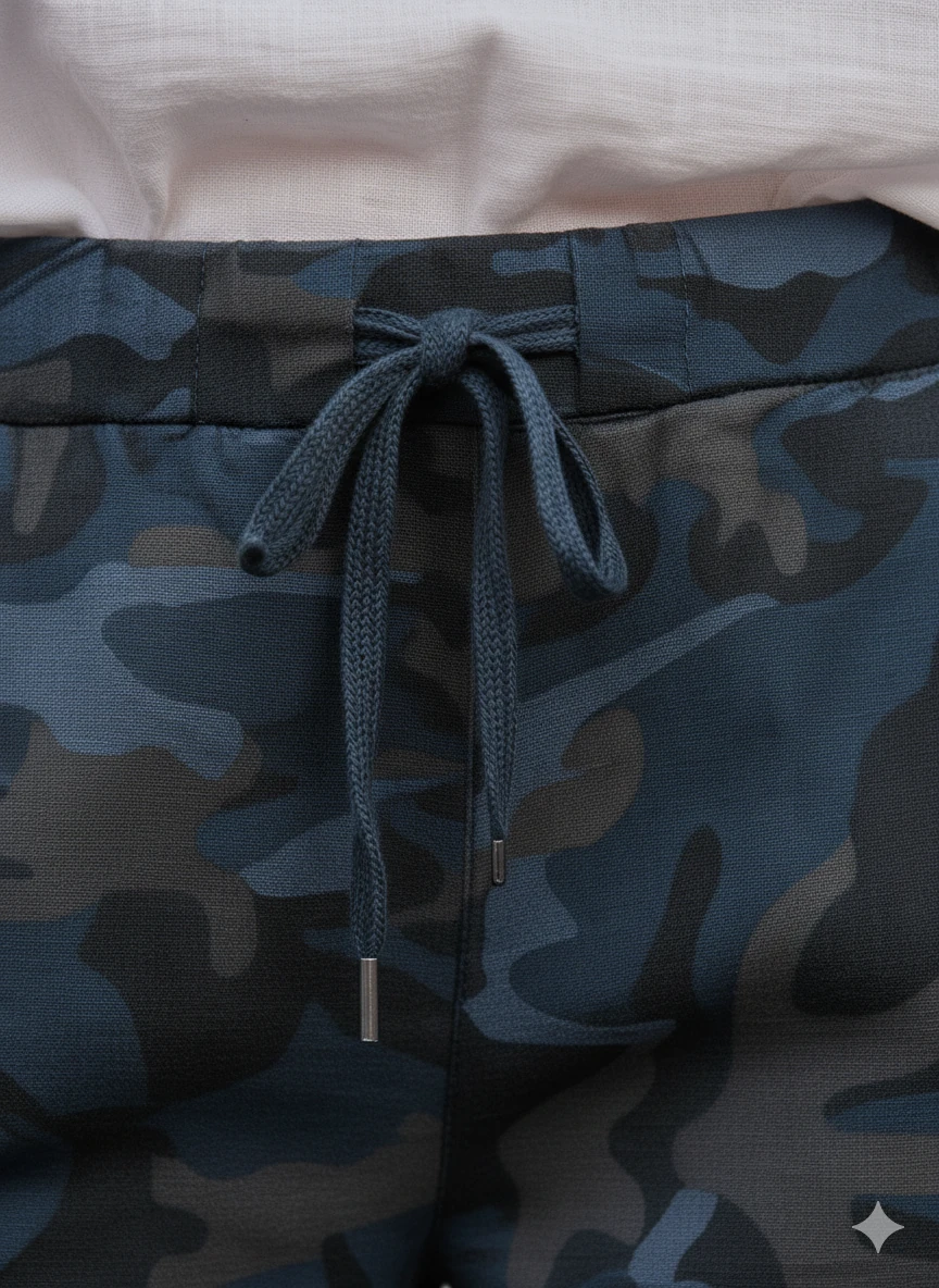 LS7312 Kamuflaj Desenli Likralı İtalyan Coton Pantolon Lacivert