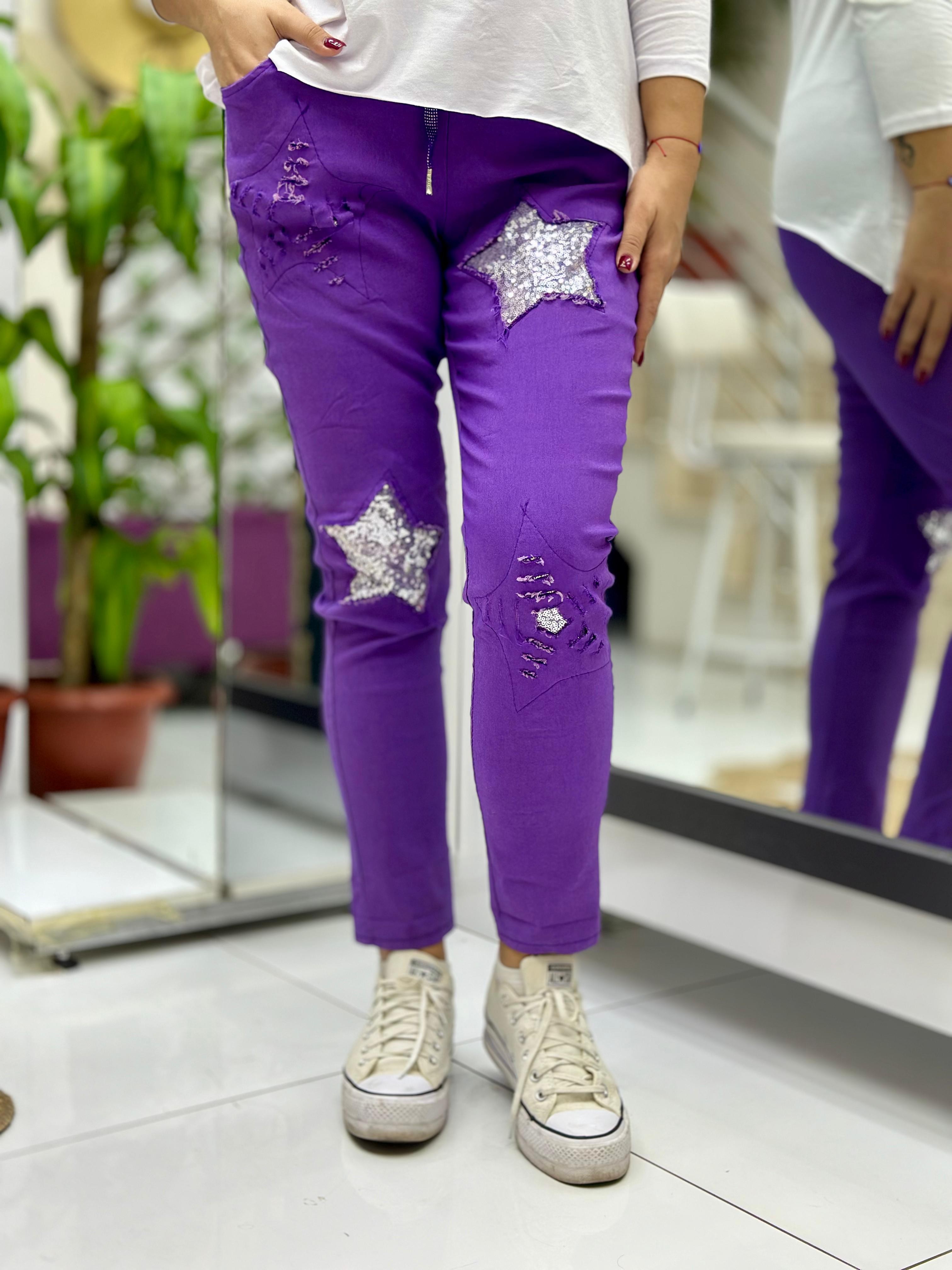 P71111 Pantalón Italiano De Algodón Estrella Violeta