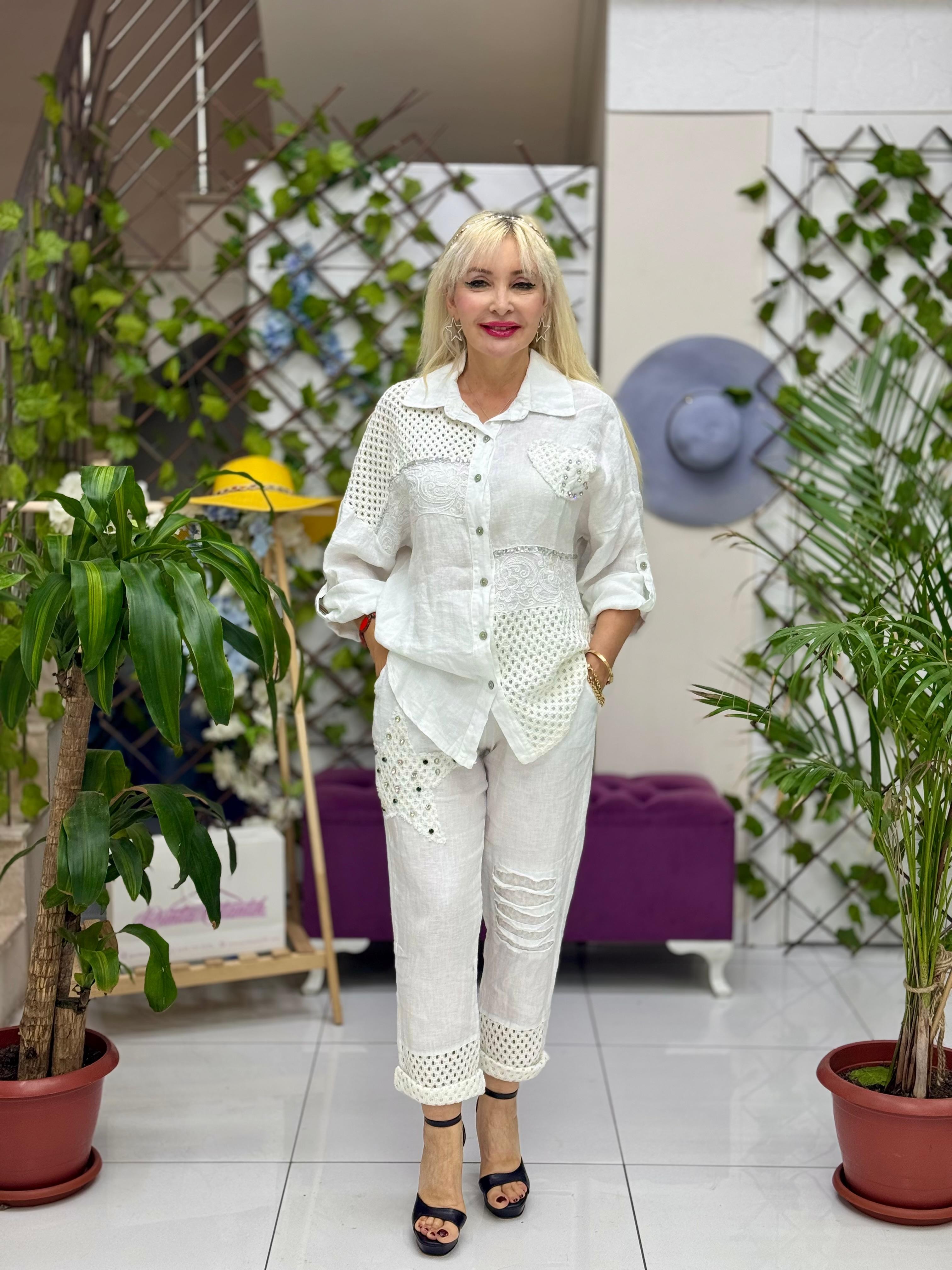 N10661 Traje Italiano Lino Ciruela