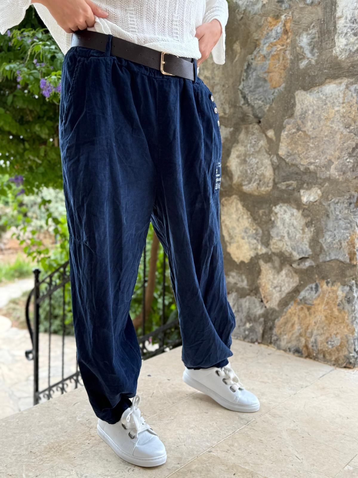 LS2203 İtalyan Kemerli Kadife Pantolon Lacivert