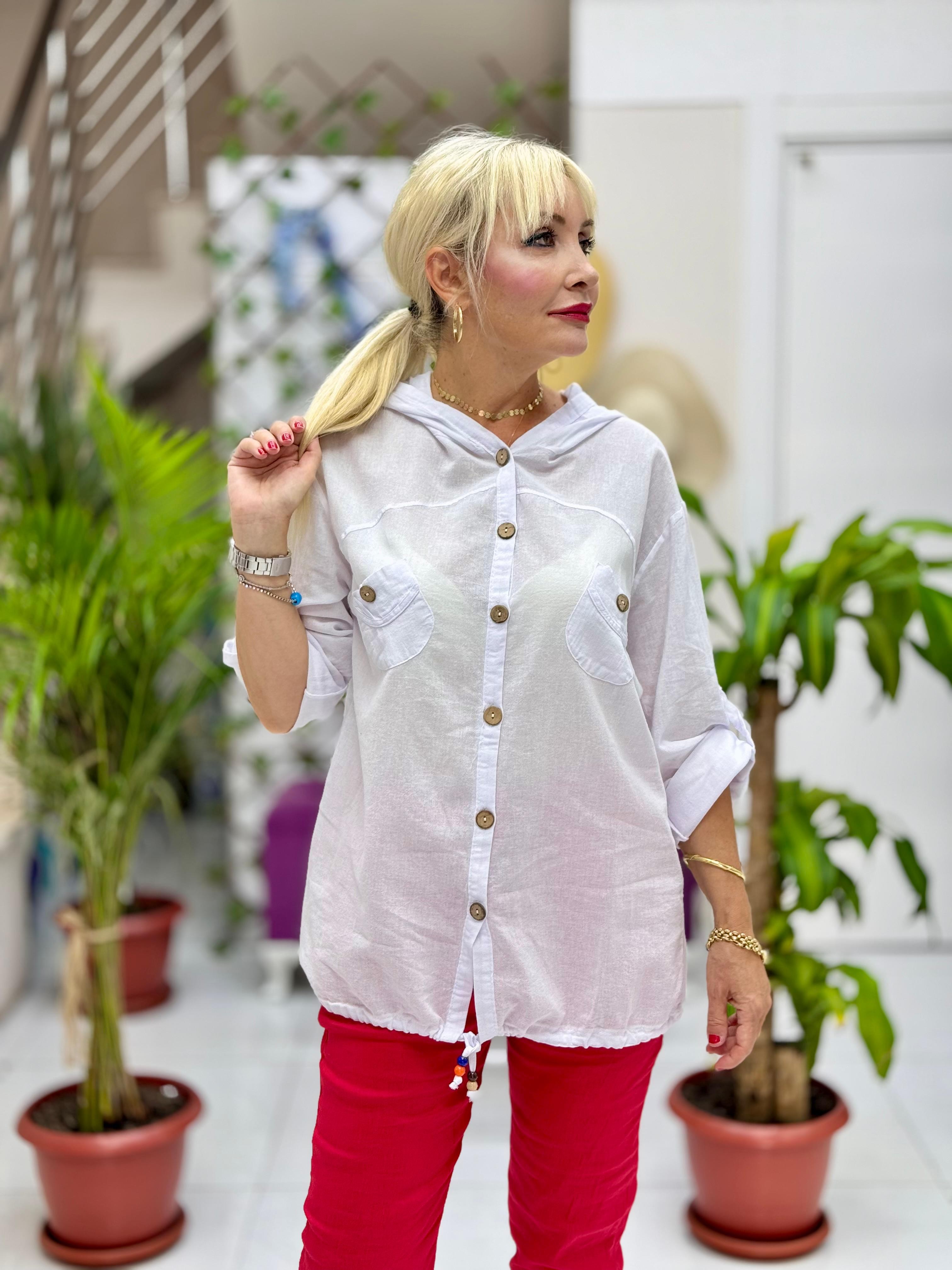 Ays18542 Blusa de lino y algodón con capucha Rosa